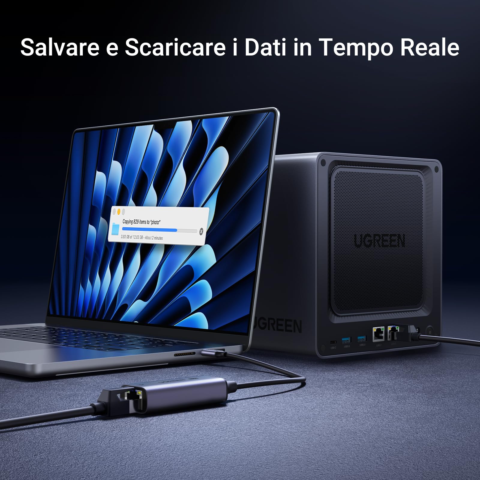 ugreen-adattatore-ethernet-usb-c-a-rj45-2-5gbps-alluminio-con-led image 3