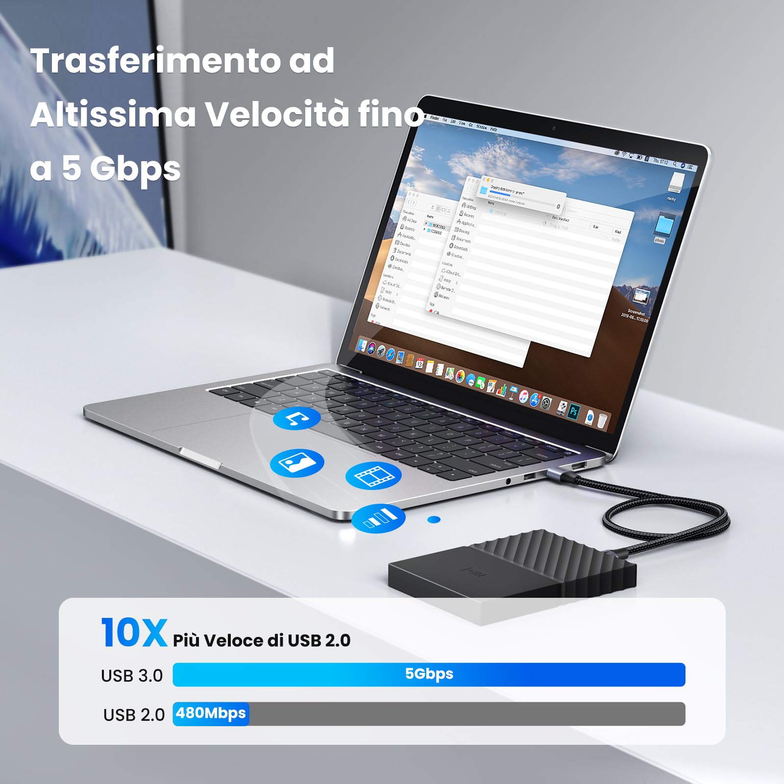 ugreen-cavo-usb-3-0-type-a-maschio-a-maschio-0-5m-5gbps-in-nylon-e-alluminio image 3