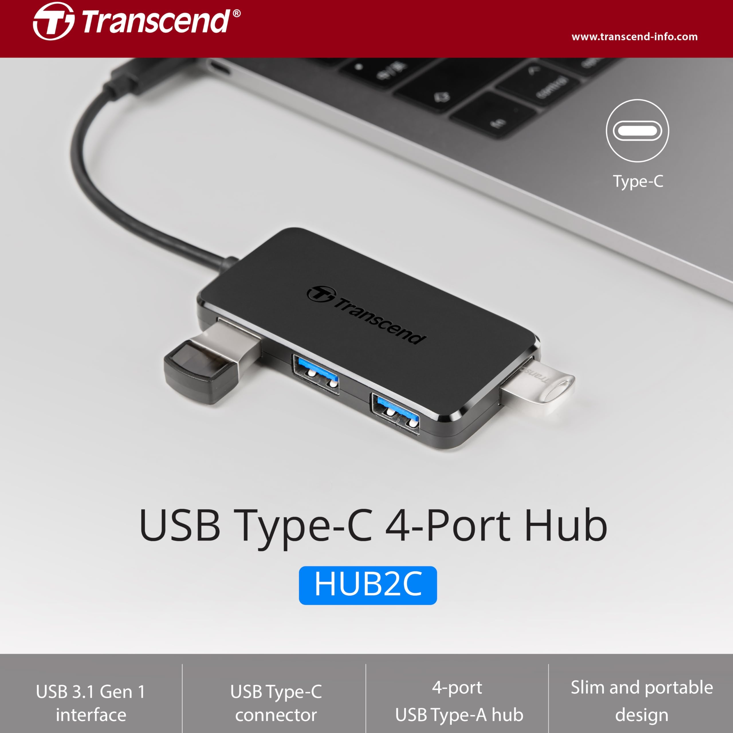 transcend-ts-hub2c-hub-4-porte-type-c-usb-3-1-gen-1-5gbps image 3