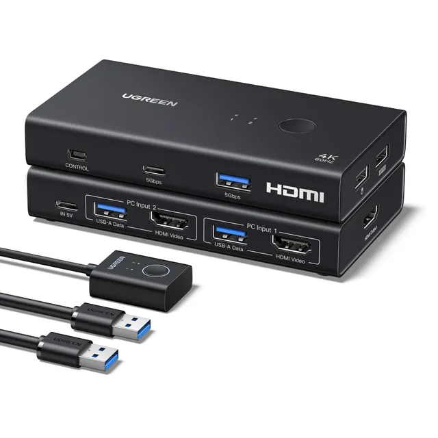 ugreen-switch-kvm-hdmi-2-0-4k-60hz-2x1-con-4-porte-usb-3-0-per-2-pc image 1