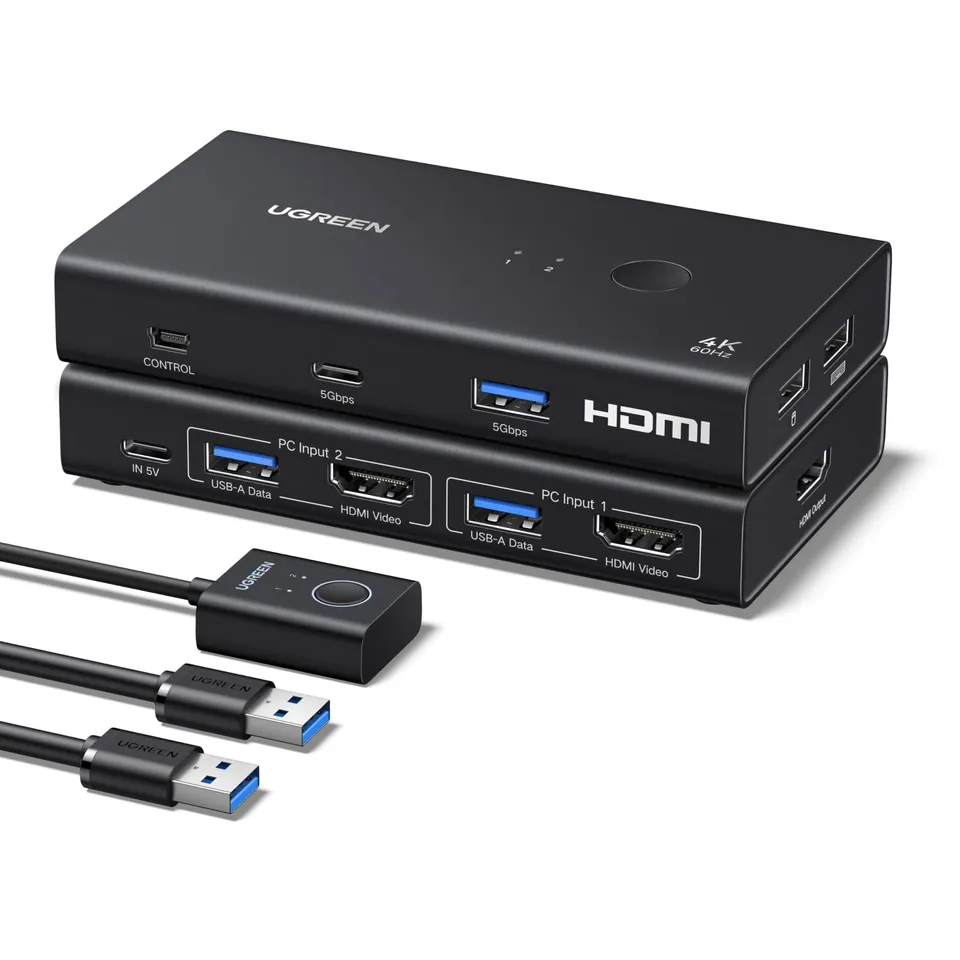 ugreen-switch-kvm-hdmi-2-0-4k-60hz-2x1-con-4-porte-usb-3-0-per-2-pc image 1