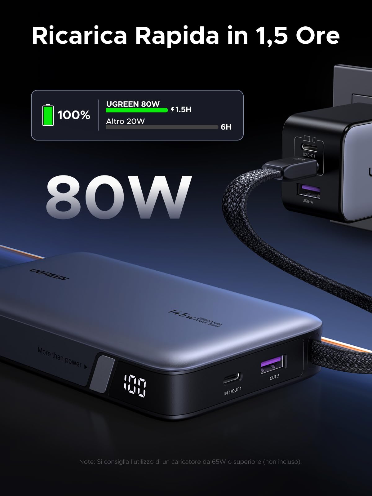 ugreen-nexode-power-bank-20000mah-145w-pd-100w-con-cavo-usb-c-integrato image 7