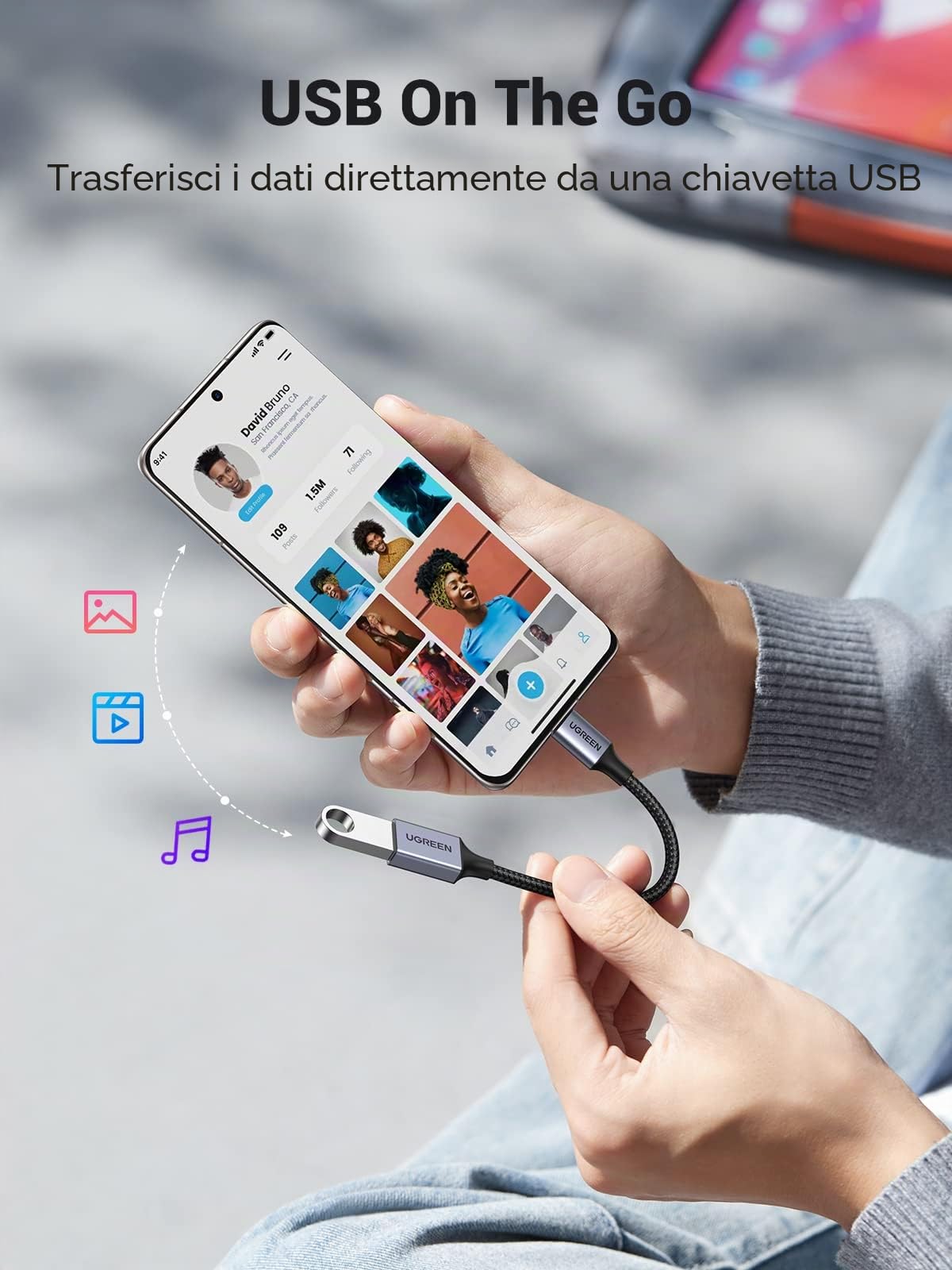 ugreen-adattatore-otg-usb-c-maschio-a-usb-3-0-femmina-5gbps-nylon-grigio image 5