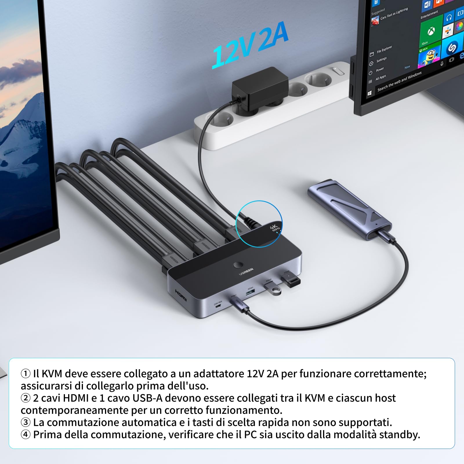 ugreen-switch-kvm-hdmi-2-0-2-ingressi-2-uscite-4k-60hz-con-4-porte-usb-5gbps image 6