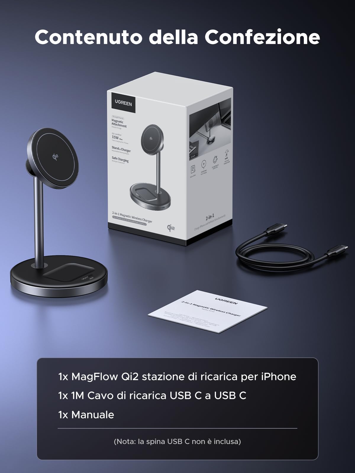 ugreen-magflow-qi2-15w-stazione-di-ricarica-wireless-magnetica-2-in-1-per-iphone image 7