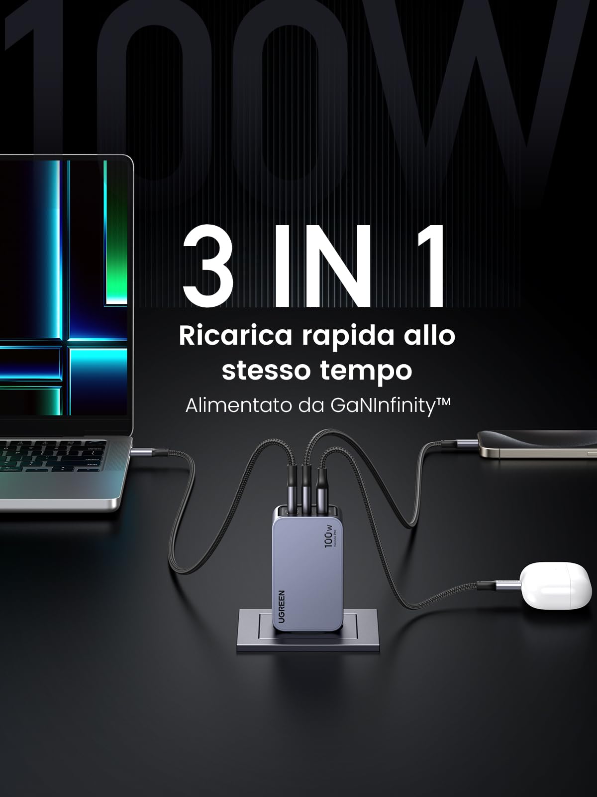 ugreen-nexode-pro-100w-caricatore-usb-c-gan-3-porte image 3