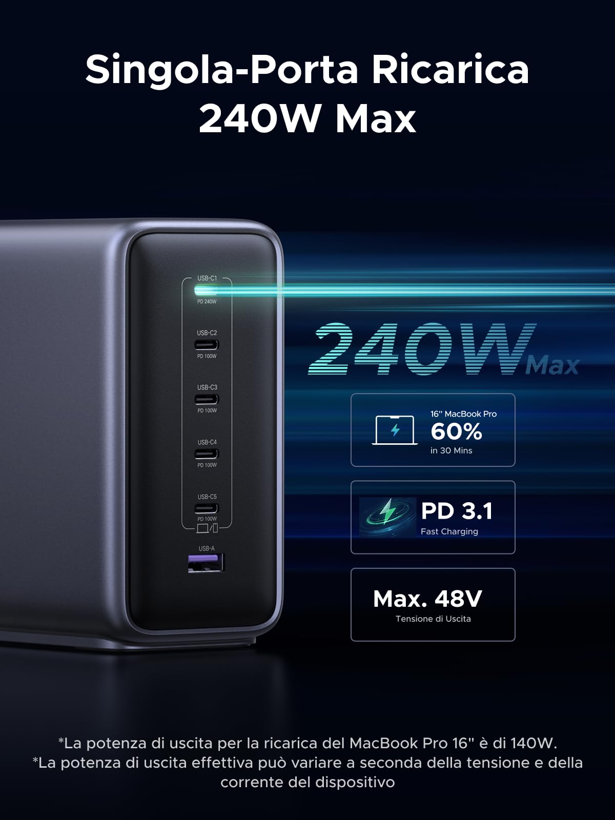ugreen-nexode-stazione-di-ricarica-500w-gan-6-porte-usb-c-pd-3-1-fino-a-240w image 3