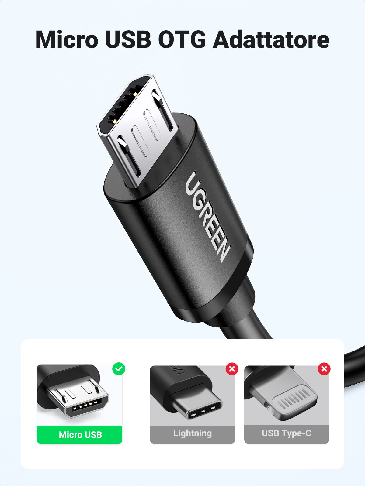 ugreen-adattatore-otg-micro-usb-maschio-a-usb-2-0-femmina-12cm image 2