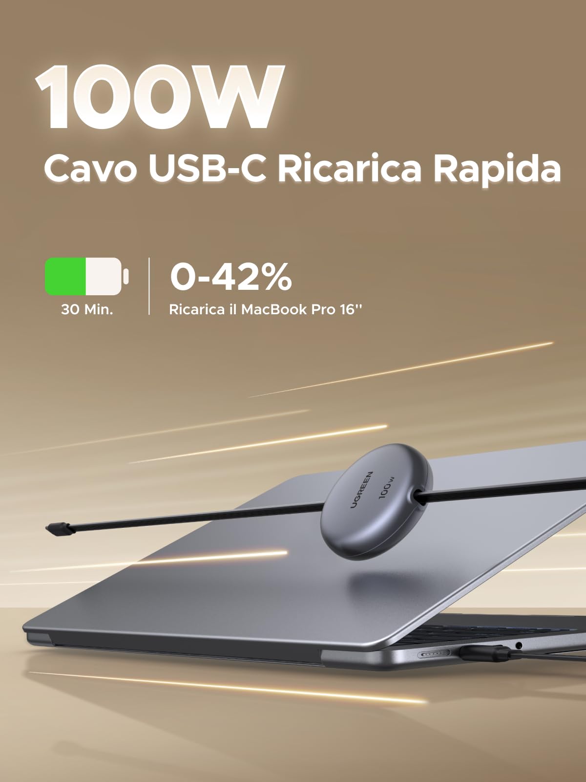ugreen-nexode-cavo-usb-c-retrattile-100w-pd-ricarica-rapida-grigio image 2