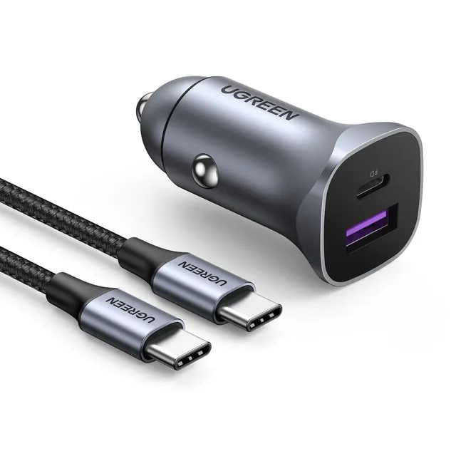 ugreen-caricatore-auto-usb-c-30w-2-porte-pd-qc-3-0-con-cavo-usb-a-usb-c-1m image 1
