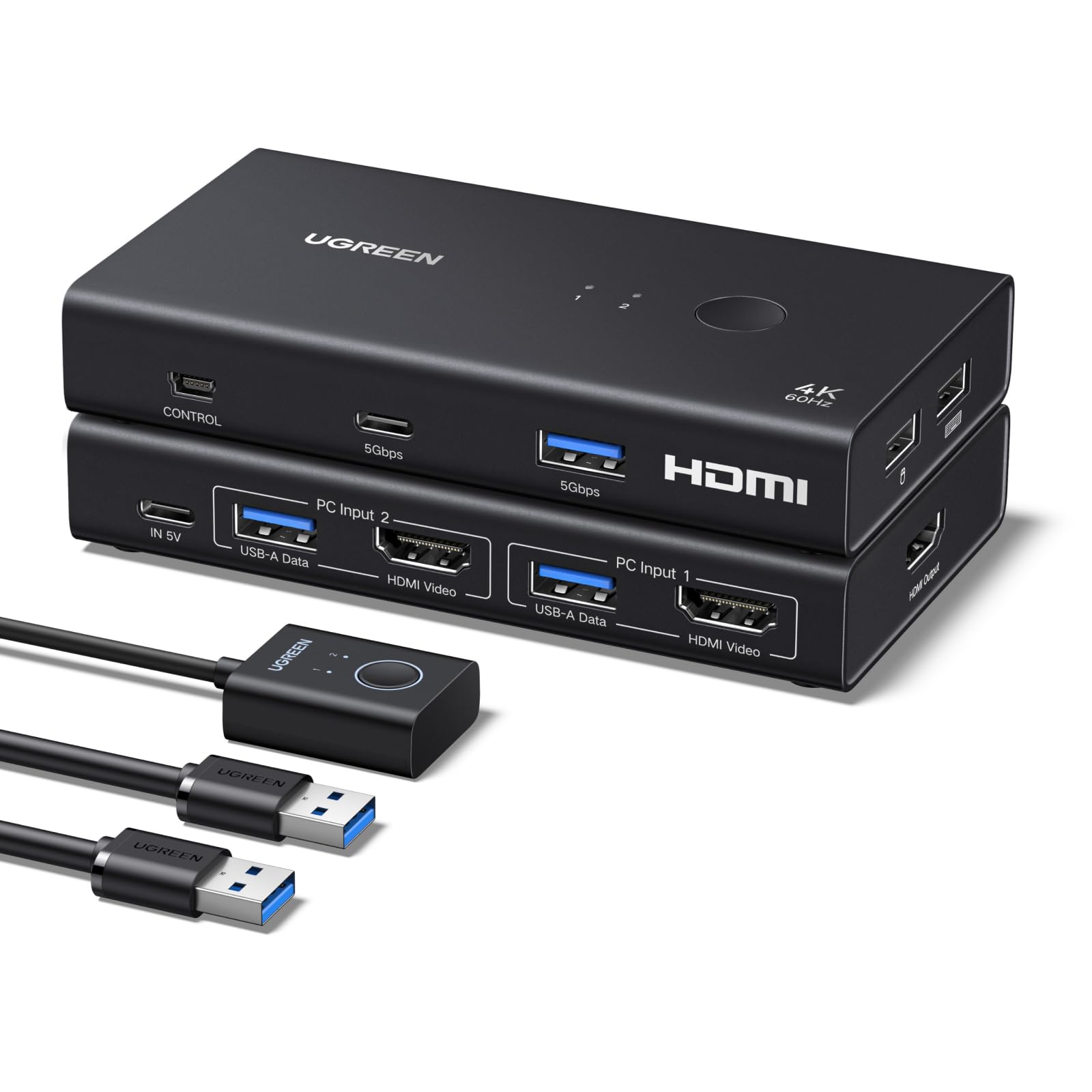 ugreen-switch-kvm-hdmi-2-0-4k-60hz-2x1-con-4-porte-usb-3-0-per-2-pc image 1