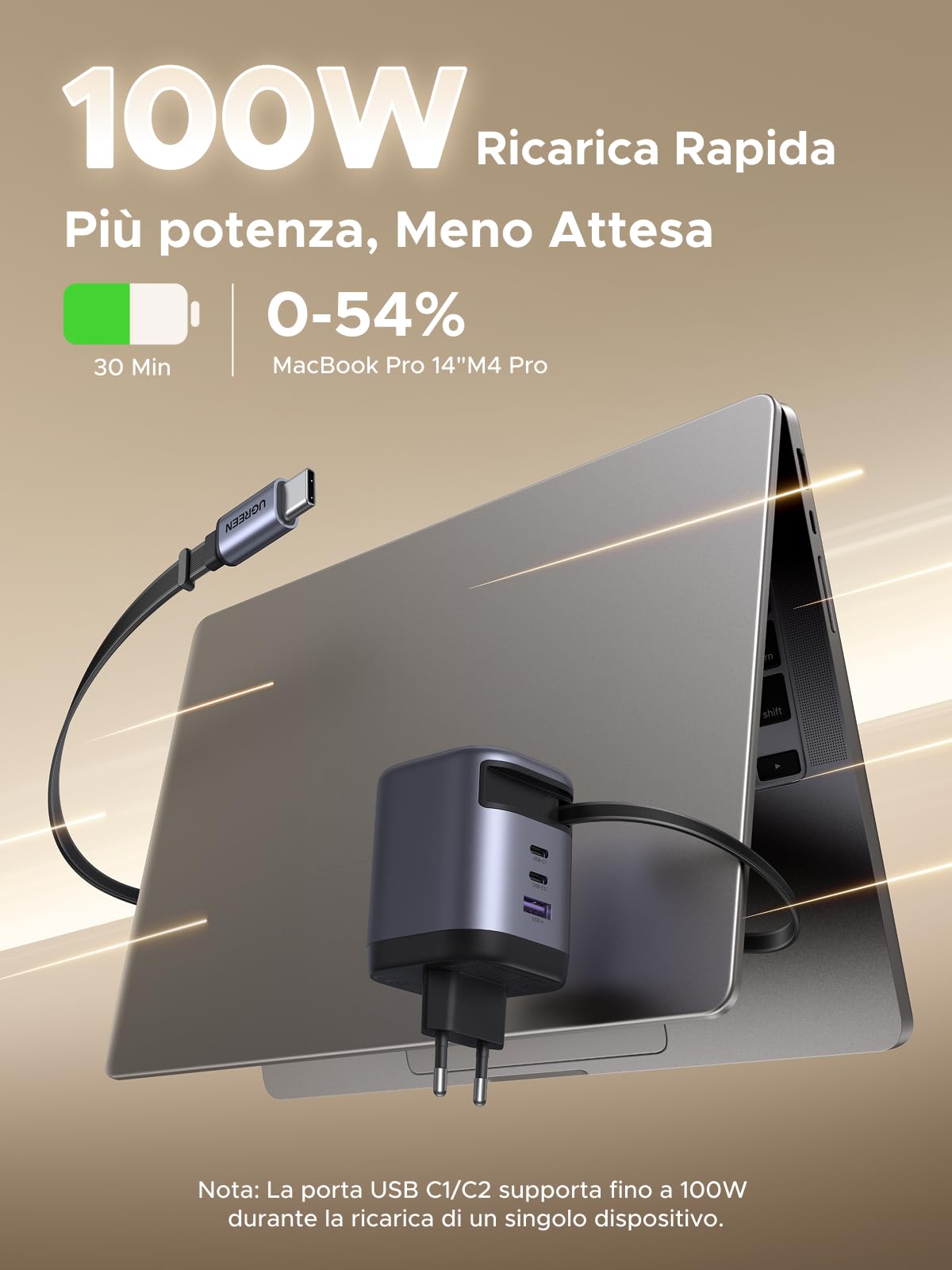 ugreen-nexode-100w-caricatore-gan-retrattile-4in1-3x-usb-c-usb-a image 2