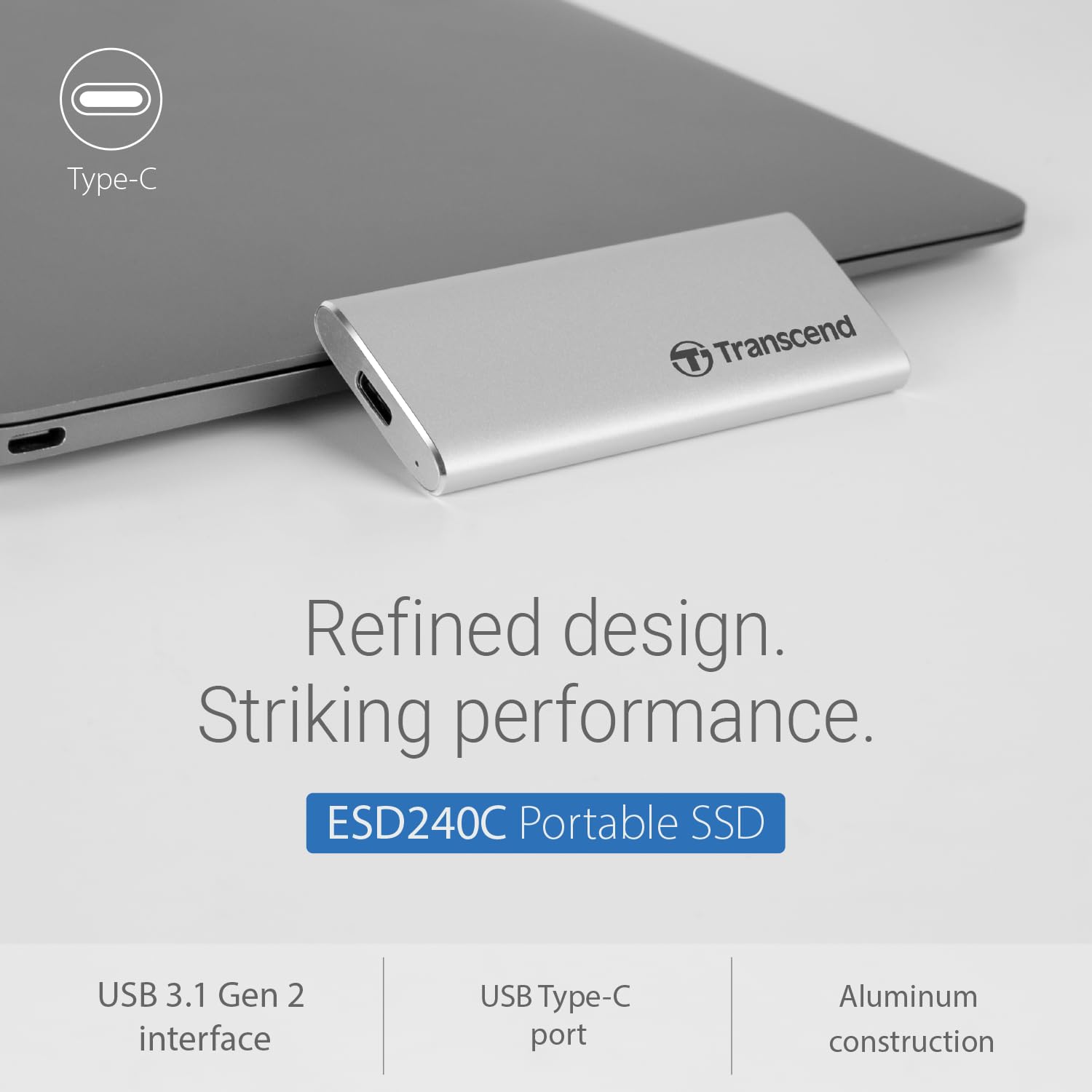 transcend-esd240c-240gb-ssd-portatile-usb-3-1-gen-2-type-c-bianco-fino-a-520-mb- image 3