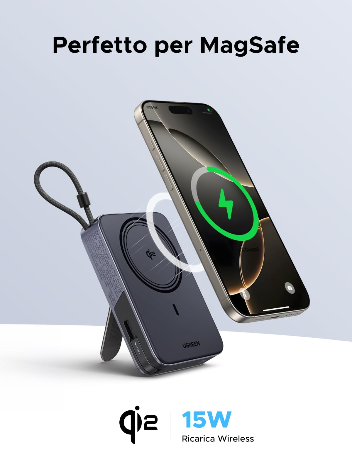 ugreen-zapix-qi2-power-bank-magnetico-10000mah-pd-30w-con-supporto-pieghevole image 2