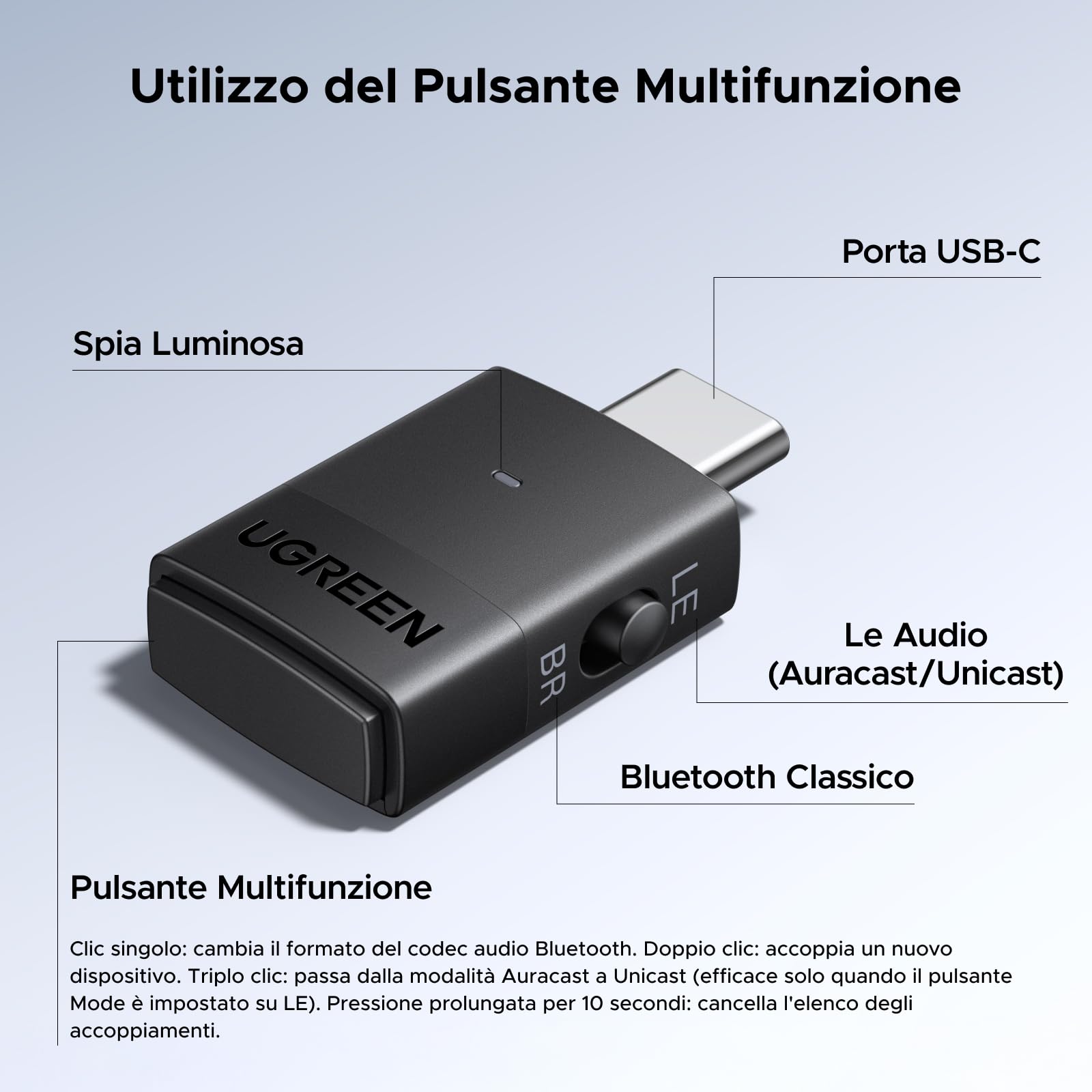 ugreen-bt701-trasmettitore-bluetooth-6-0-usb-c-le-audio-auracast image 8
