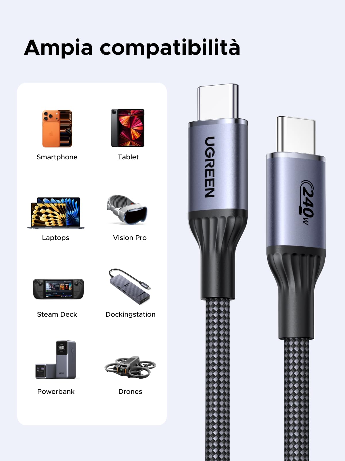 ugreen-cavo-usb-c-a-usb-c-240w-pd-3-1-certificato-usb-if-1-m-nylon image 4