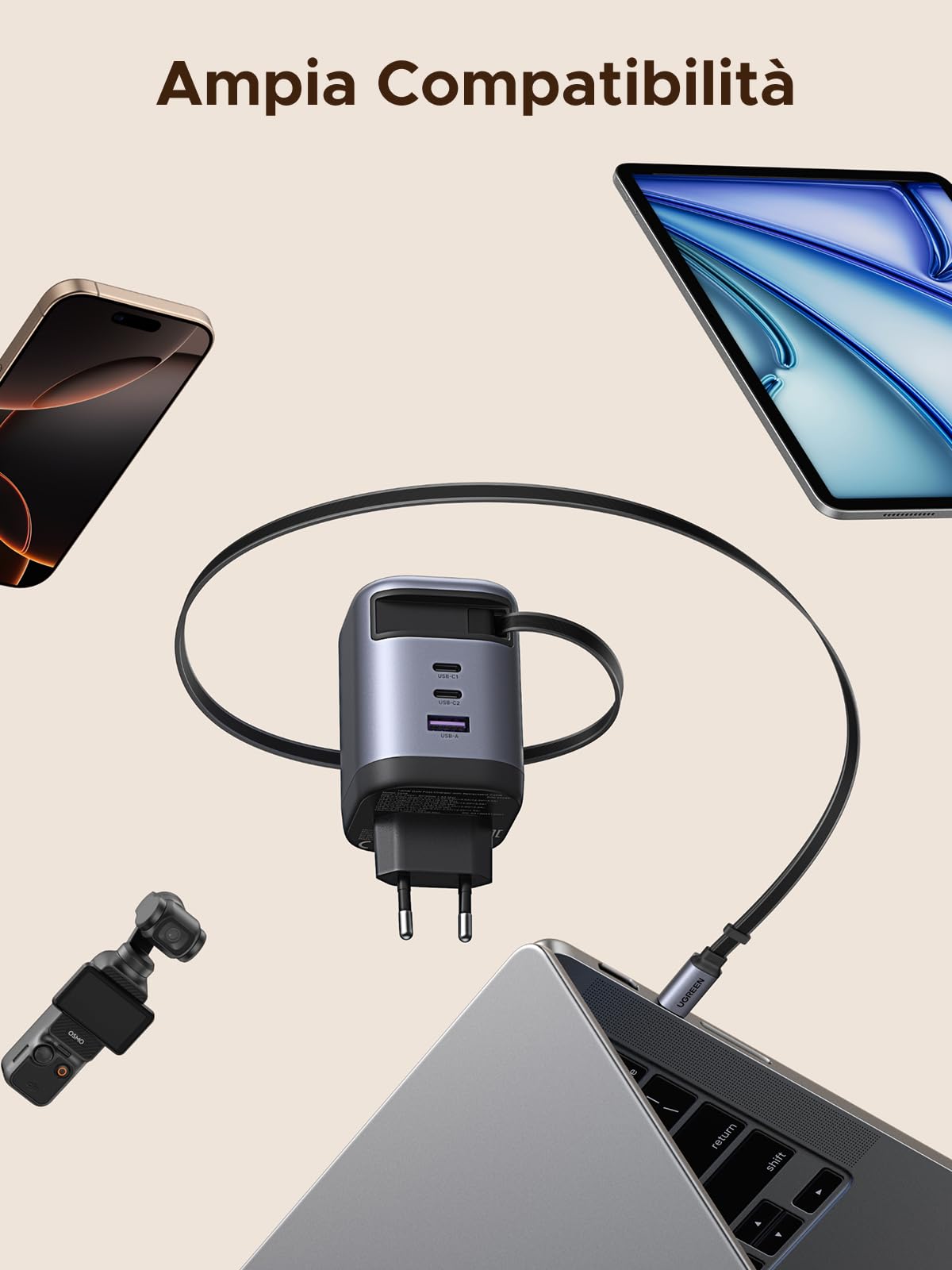 ugreen-nexode-100w-caricatore-gan-retrattile-4in1-3x-usb-c-usb-a image 6
