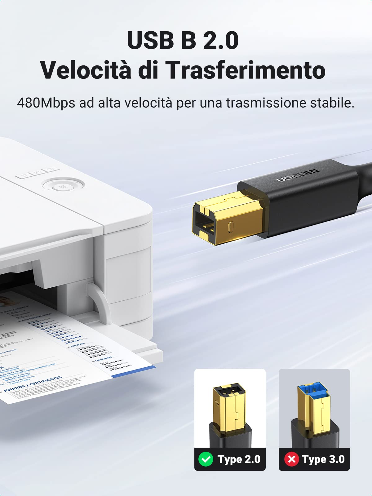 ugreen-cavo-stampante-usb-2-0-a-a-tipo-b-maschio-1-5m-480-mbps image 2