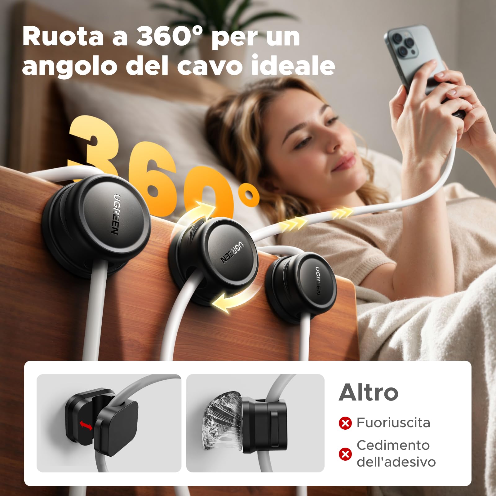 ugreen-organizer-cavi-magnetico-360-set-6-clip-autoadesive-nere-per-cavi-fino-a- image 2