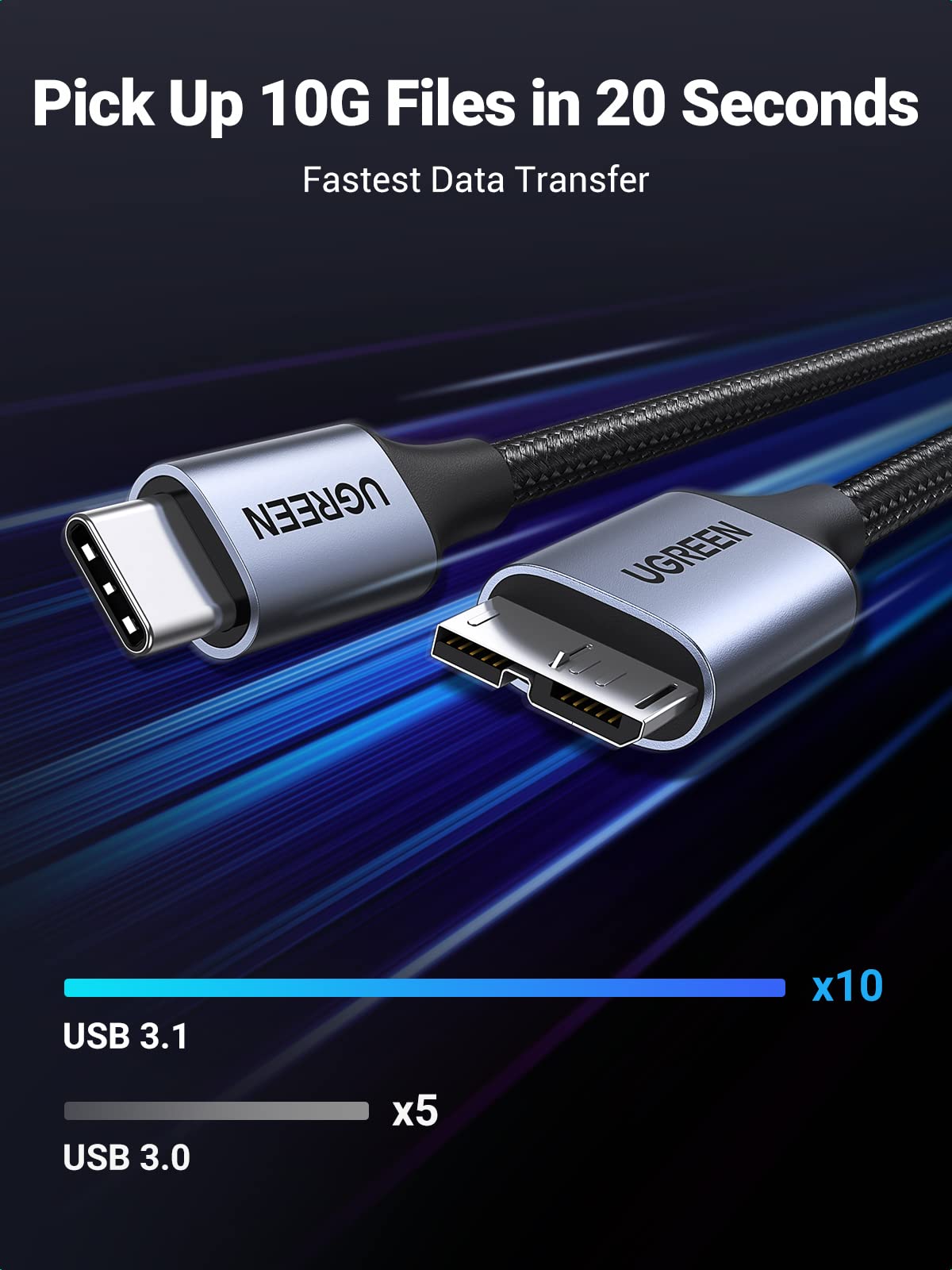 ugreen-cavo-usb-c-a-micro-usb-3-0-10gbps-0-5m-per-ssd-e-hard-disk-esterni image 3