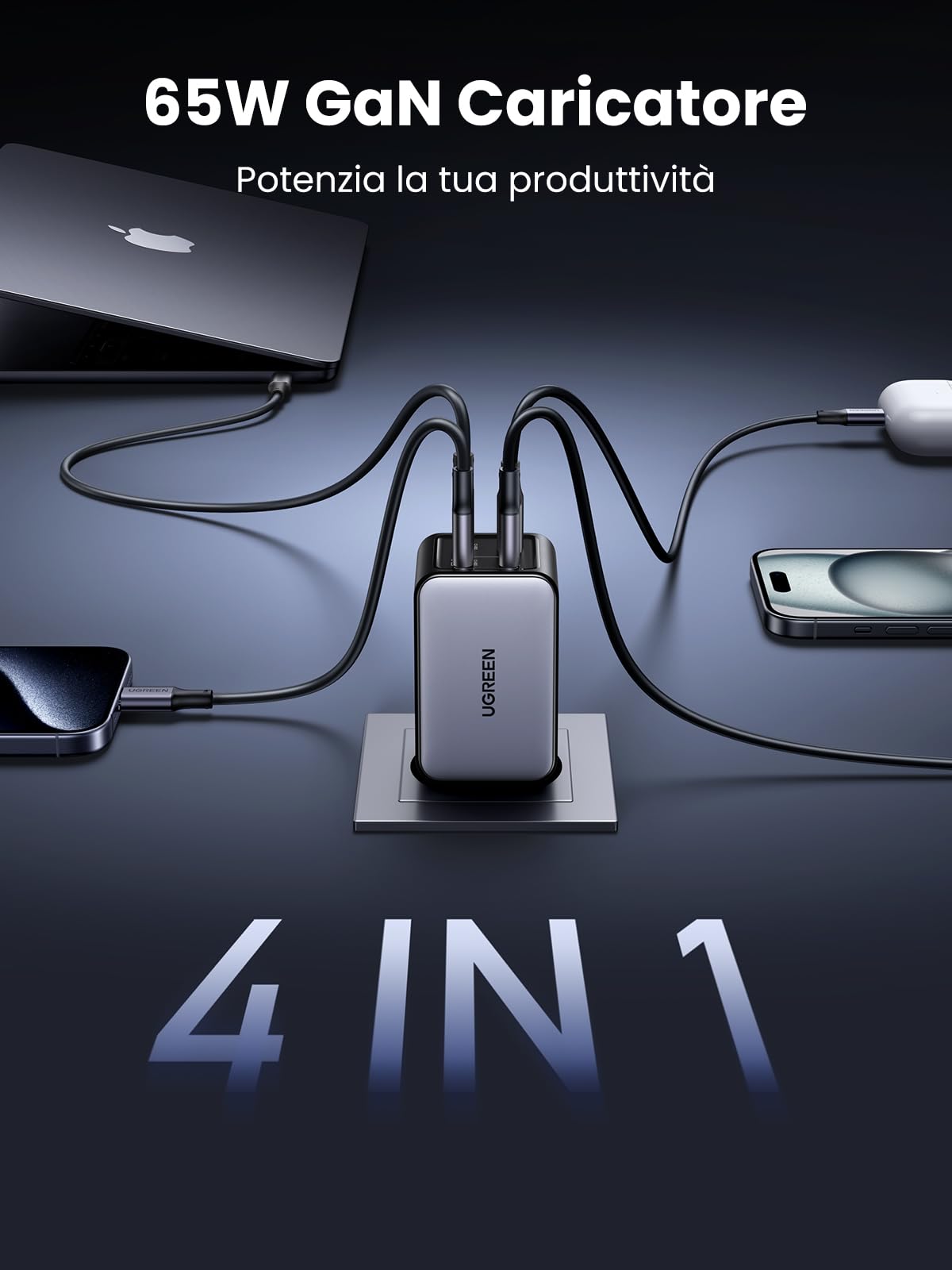 ugreen-nexode-65w-caricatore-gan-4-porte-3-usb-c-1-usb-a-pd-3-0 image 2