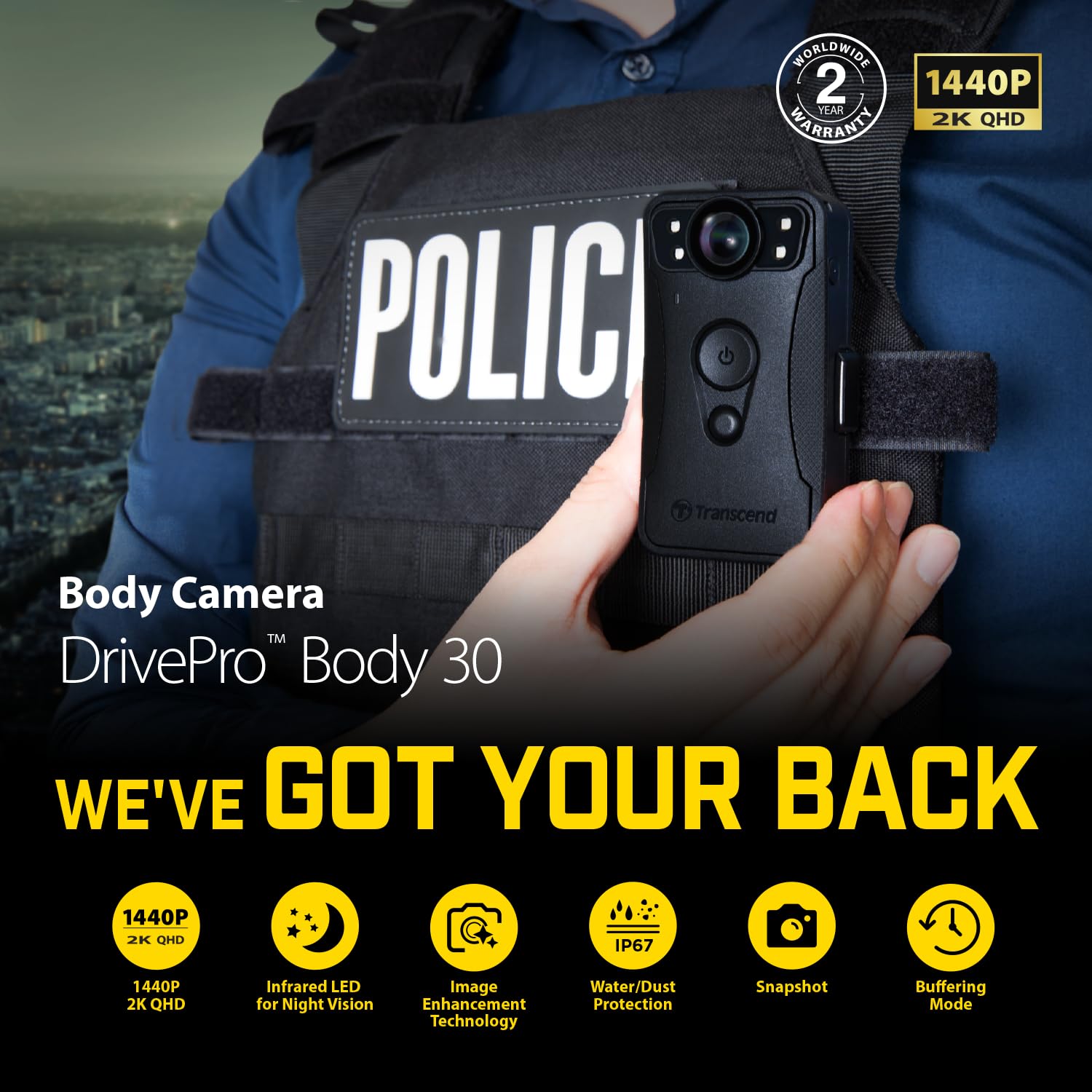 transcend-drivepro-body-30-bodycam-1440p-2k-ip67-con-visione-notturna-e-wi-fi image 2