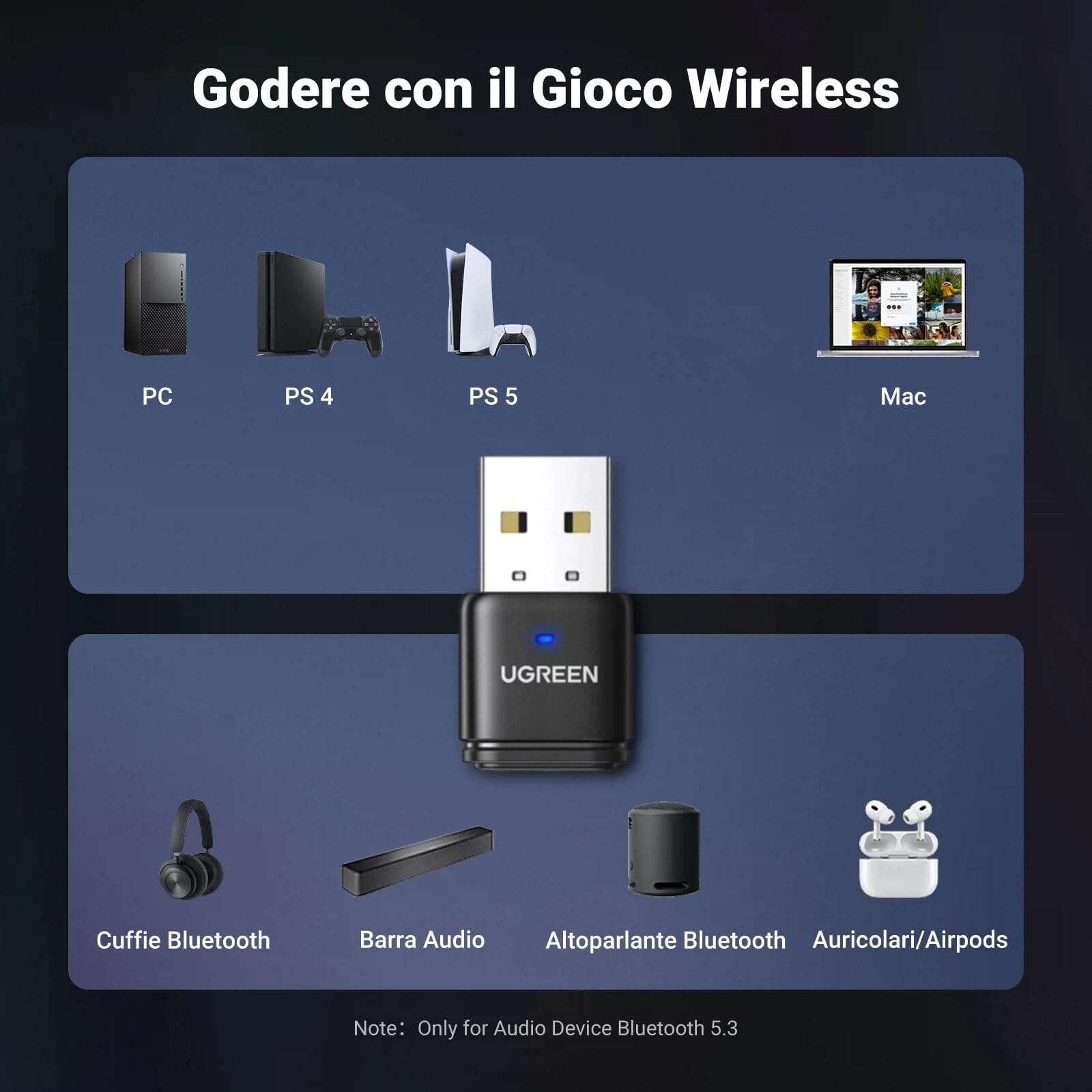 ugreen-adattatore-audio-bluetooth-5-3-usb-aptx-per-ps5-ps4-switch-pc-con-microfo image 4