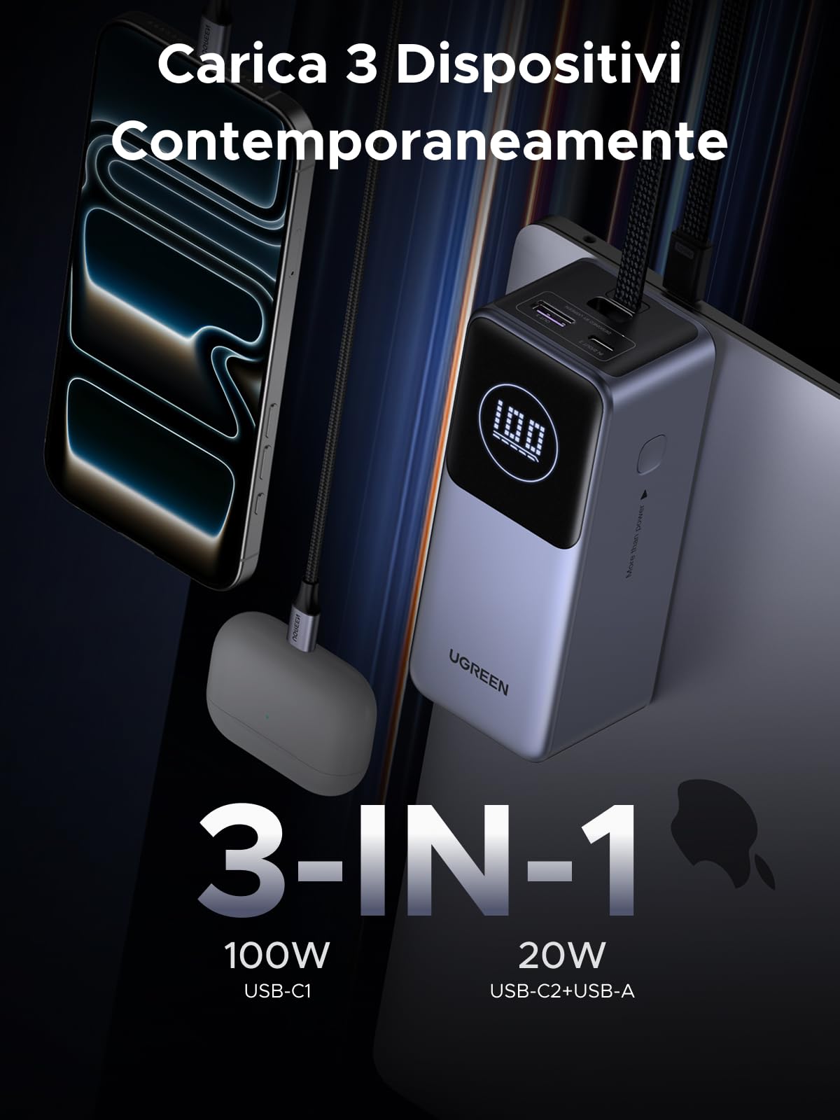 ugreen-nexode-pro-130w-power-bank-20000mah-con-cavo-usb-c-integrato-pd-100w image 4