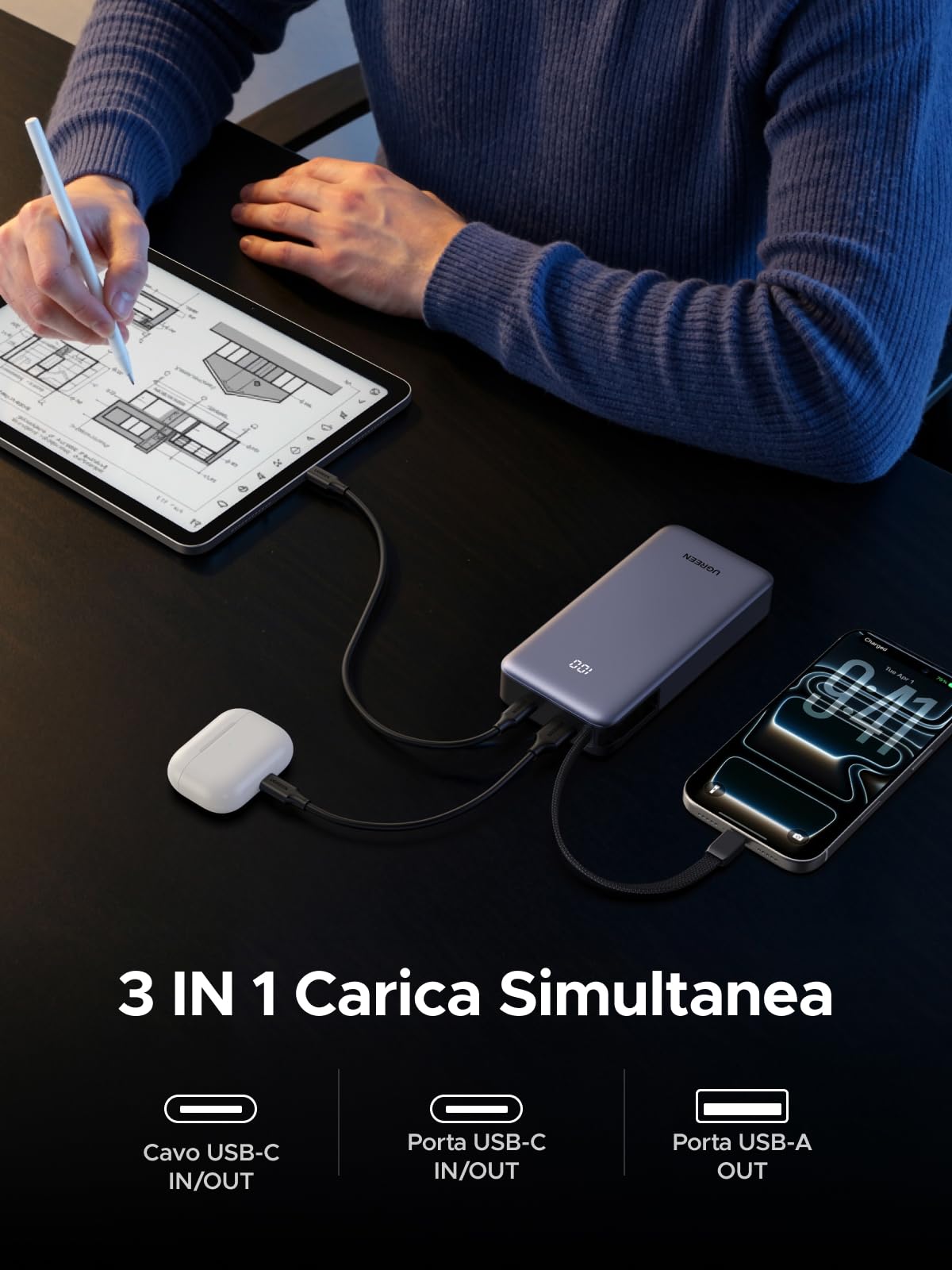 ugreen-nexode-55w-power-bank-20000mah-con-cavo-usb-c-integrato image 4