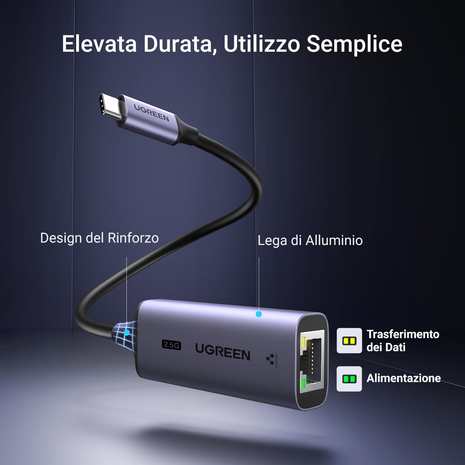 ugreen-adattatore-ethernet-usb-c-a-rj45-2-5gbps-alluminio-con-led image 7