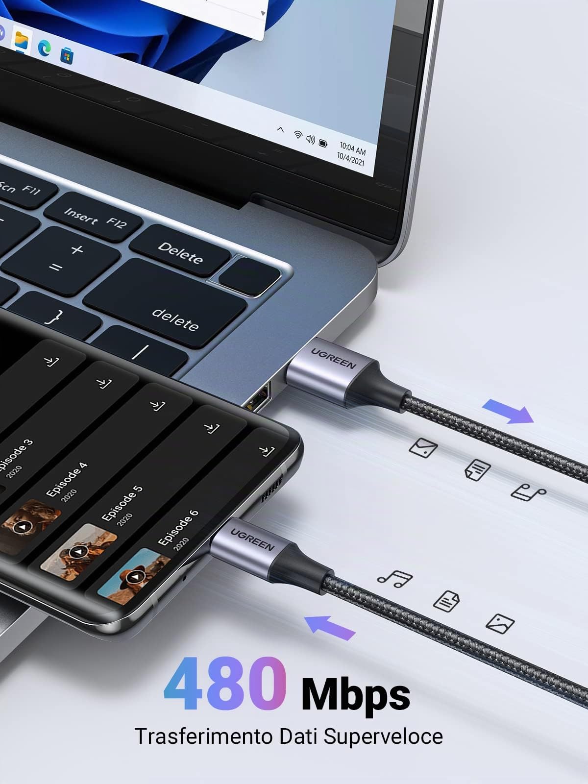 ugreen-cavo-usb-a-a-usb-c-3a-qc3-0-nylon-0-5m-480mbps image 3