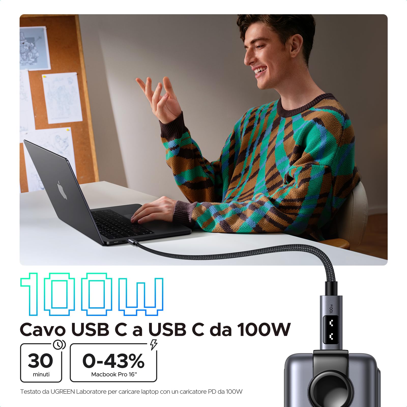 ugreen-uno-cavo-usb-c-a-usb-c-100w-pd-3-0-nylon-intrecciato-1m image 2