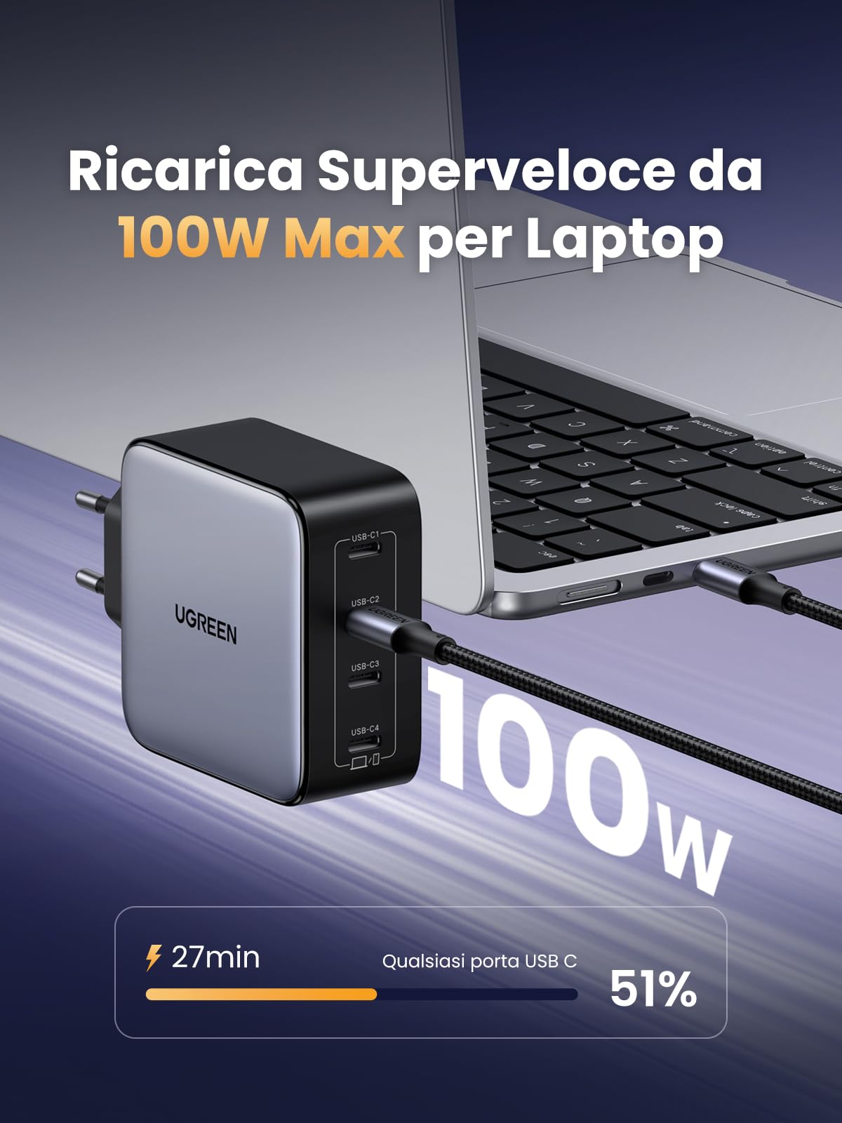 ugreen-nexode-100w-caricatore-usb-c-gan-4-porte-type-c-pd-3-0 image 3