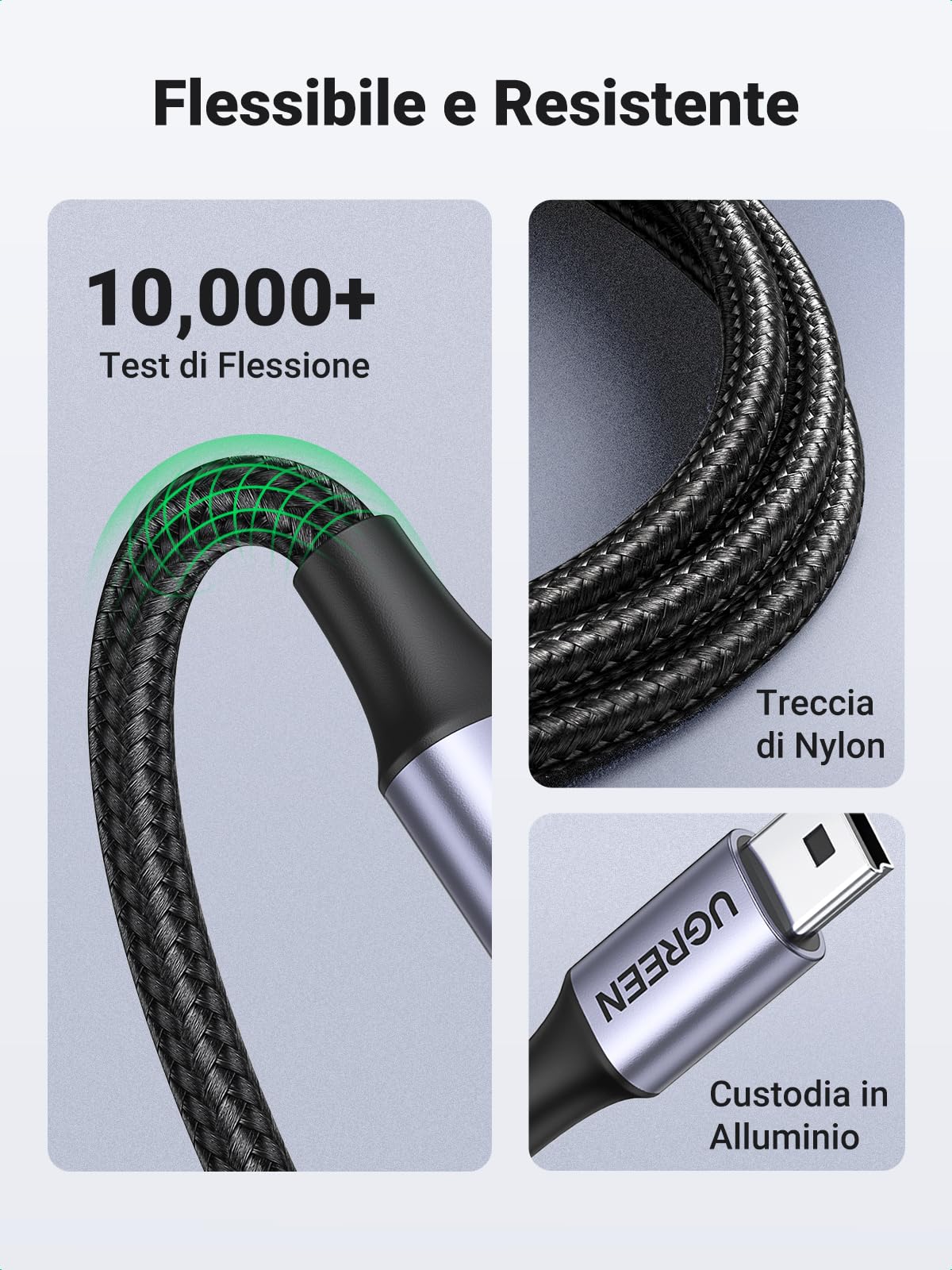 ugreen-cavo-usb-a-2-0-a-mini-b-nylon-1m-ricarica-2a-480mbps image 7