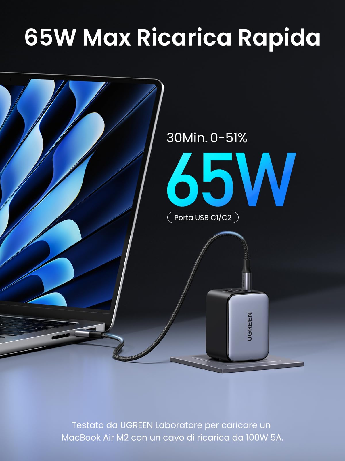 ugreen-nexode-65w-caricatore-usb-c-gan-3-porte-pd-3-0 image 2