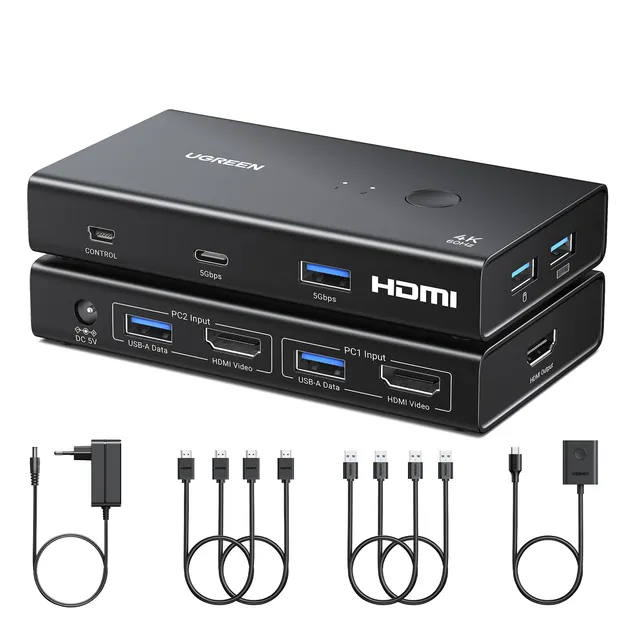 ugreen-switch-kvm-hdmi-4k-60hz-2-ingressi-1-uscita-con-4-porte-usb-3-0-e-control image 1