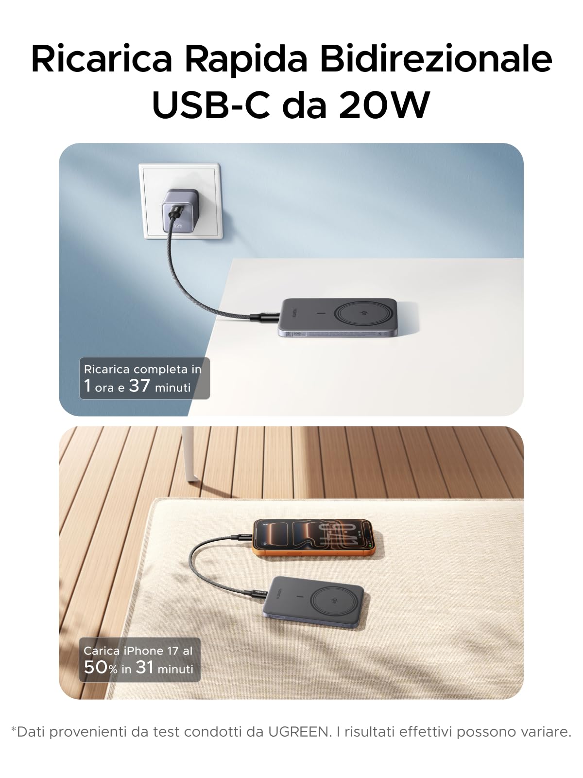ugreen-magflow-air-qi2-power-bank-magsafe-5000mah-15w-grigio-ultrasottile image 3
