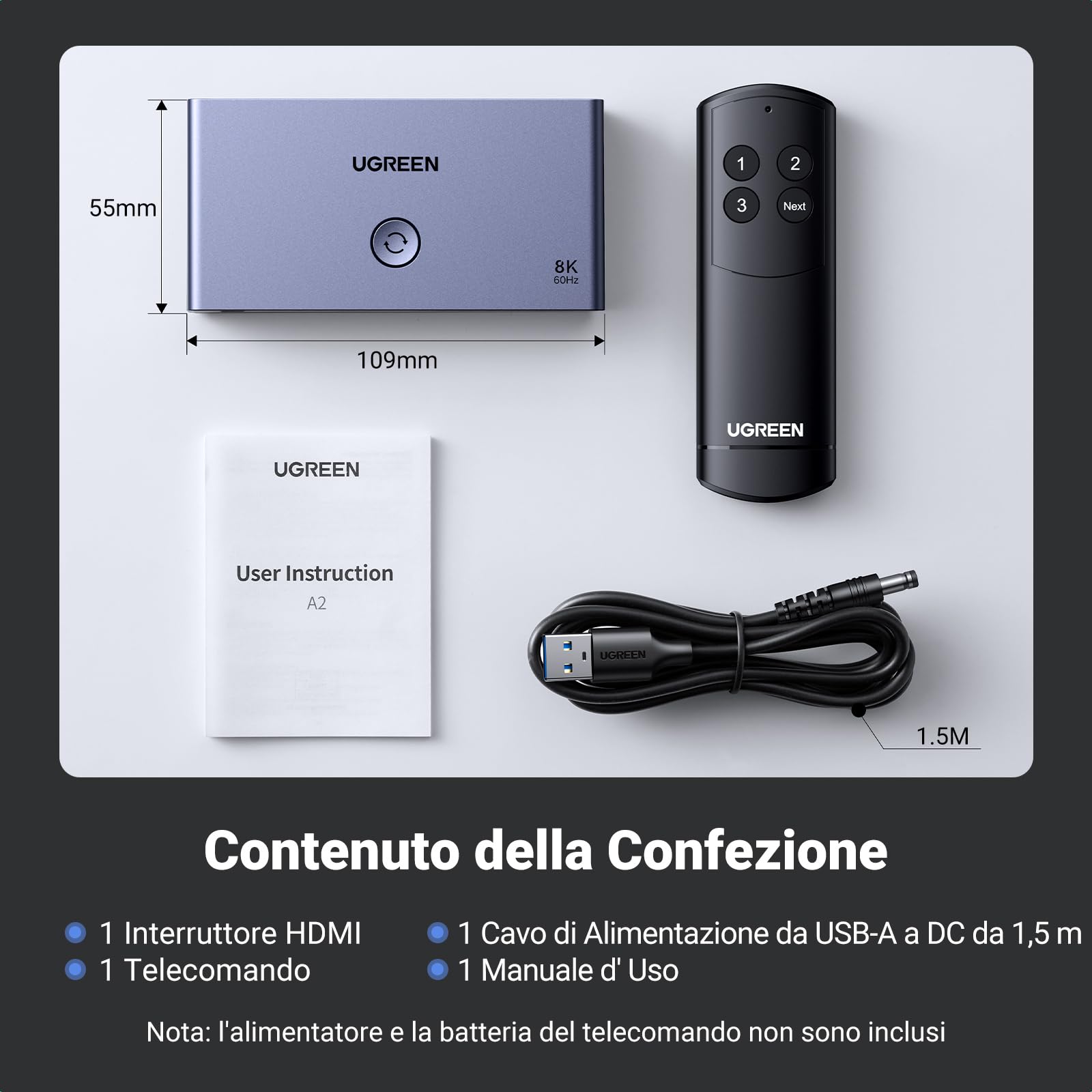 ugreen-switch-hdmi-2-1-8k-3-ingressi-1-uscita image 6