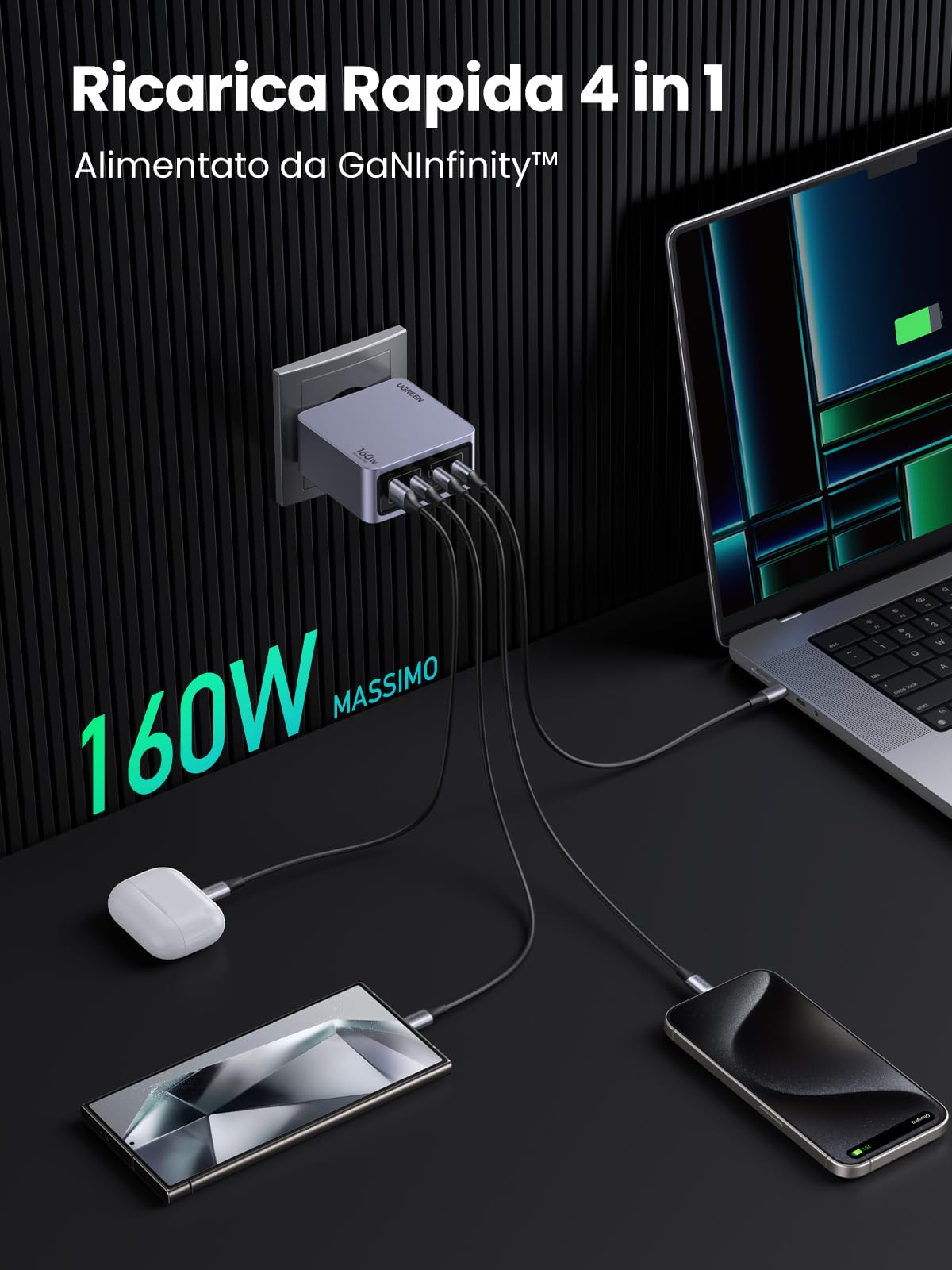 ugreen-nexode-pro-160w-caricatore-usb-c-gan-4-porte-pd-3-1 image 3