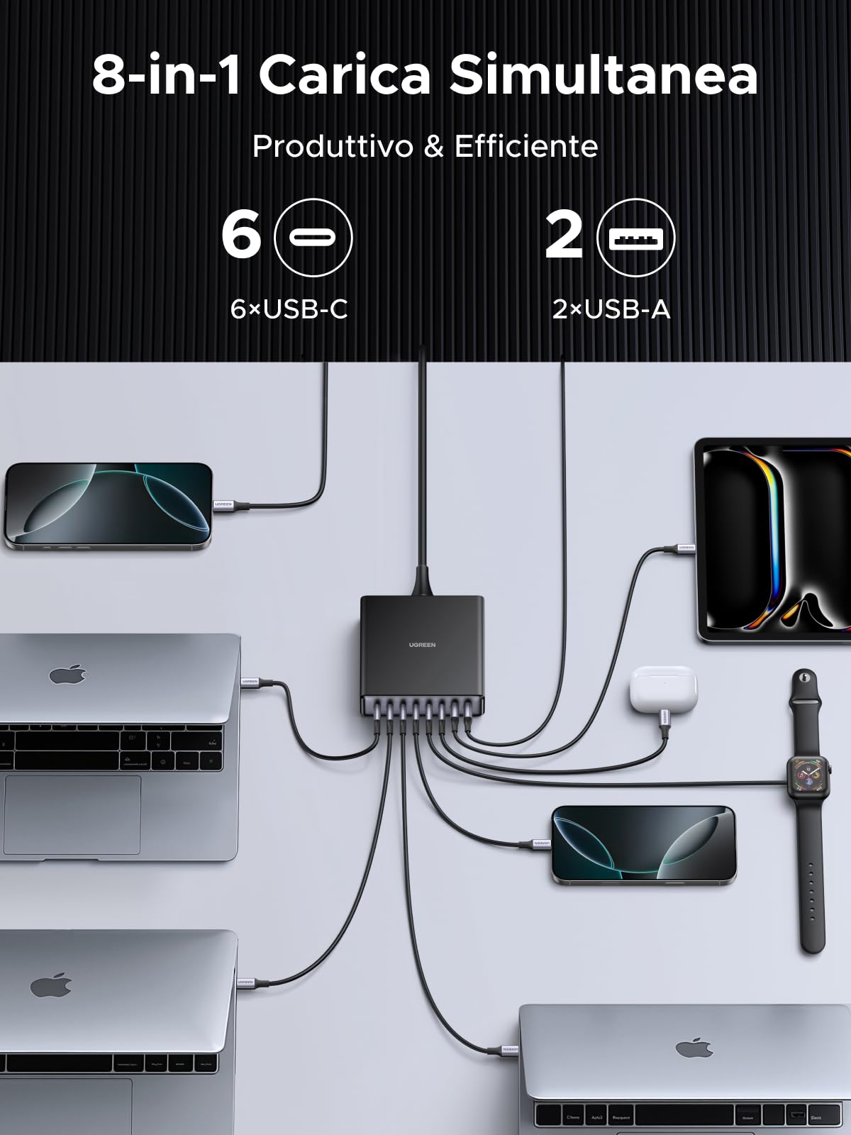 ugreen-zapix-200w-caricatore-usb-c-multiplo-8-porte-gan image 4