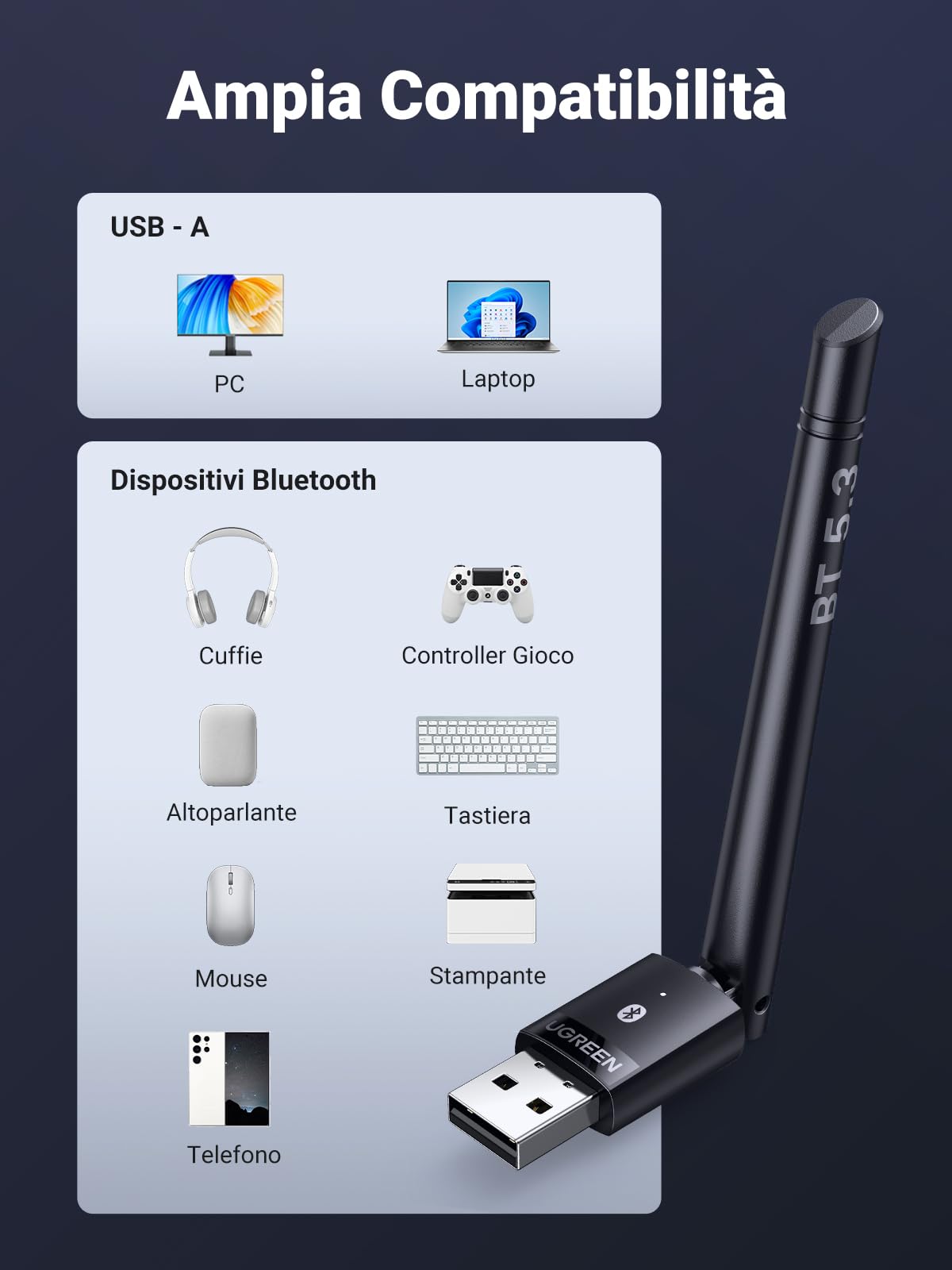 ugreen-adattatore-bluetooth-5-3-usb-con-antenna-per-pc-windows-11-10-8-1 image 5