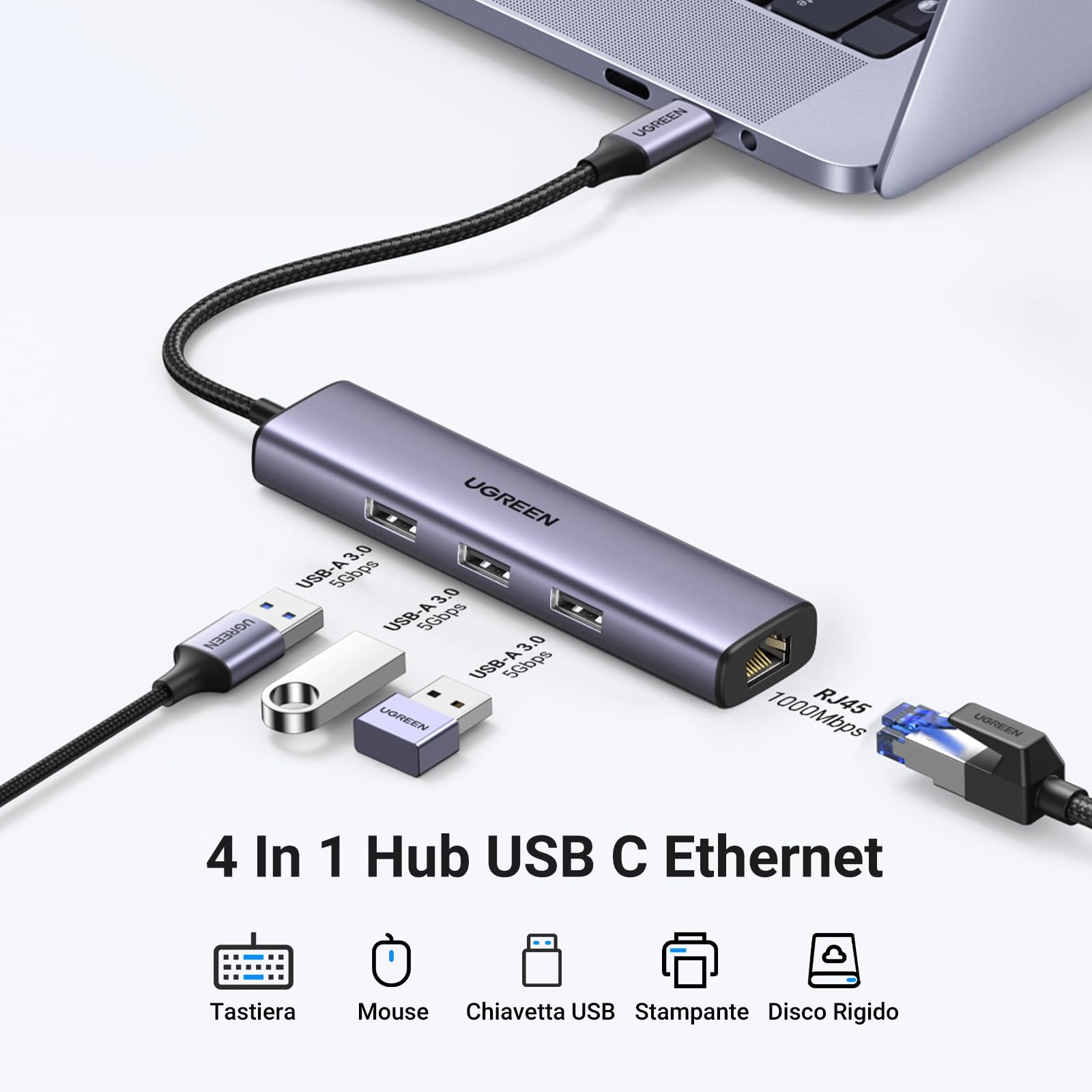 ugreen-hub-usb-c-4-in-1-ethernet-gigabit-3-porte-usb-3-0 image 2