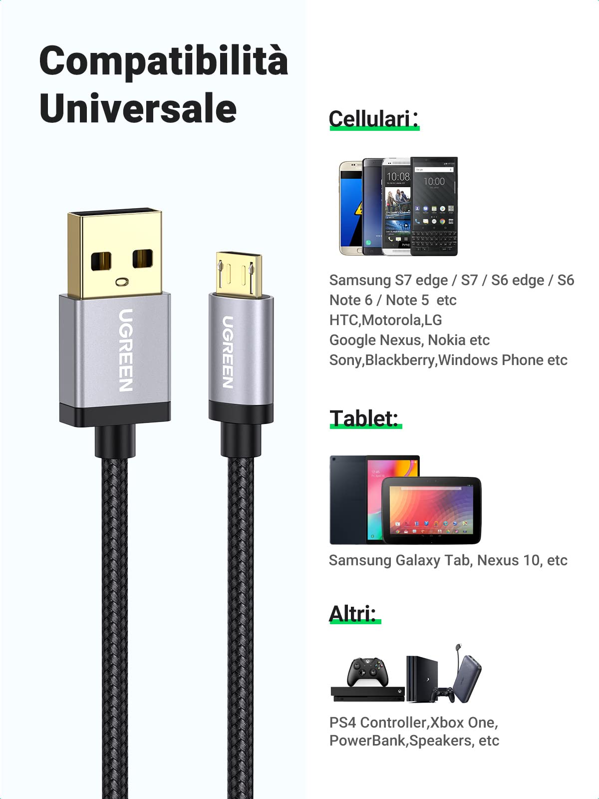 ugreen-cavo-micro-usb-nylon-qc3-0-18w-ricarica-rapida-1m image 6