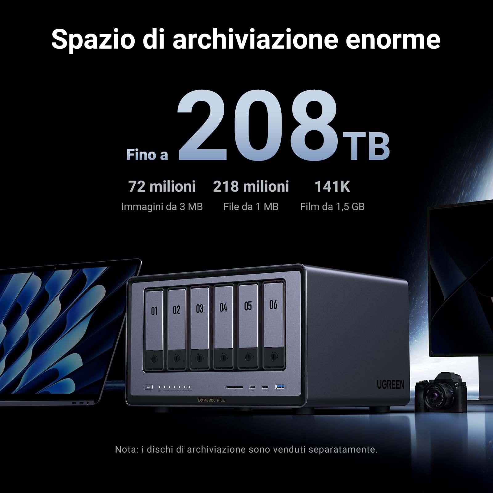 ugreen-nasync-dxp6800-plus-nas-6-vani-intel-core-i3-1215u-10gbe-senza-hdd image 4