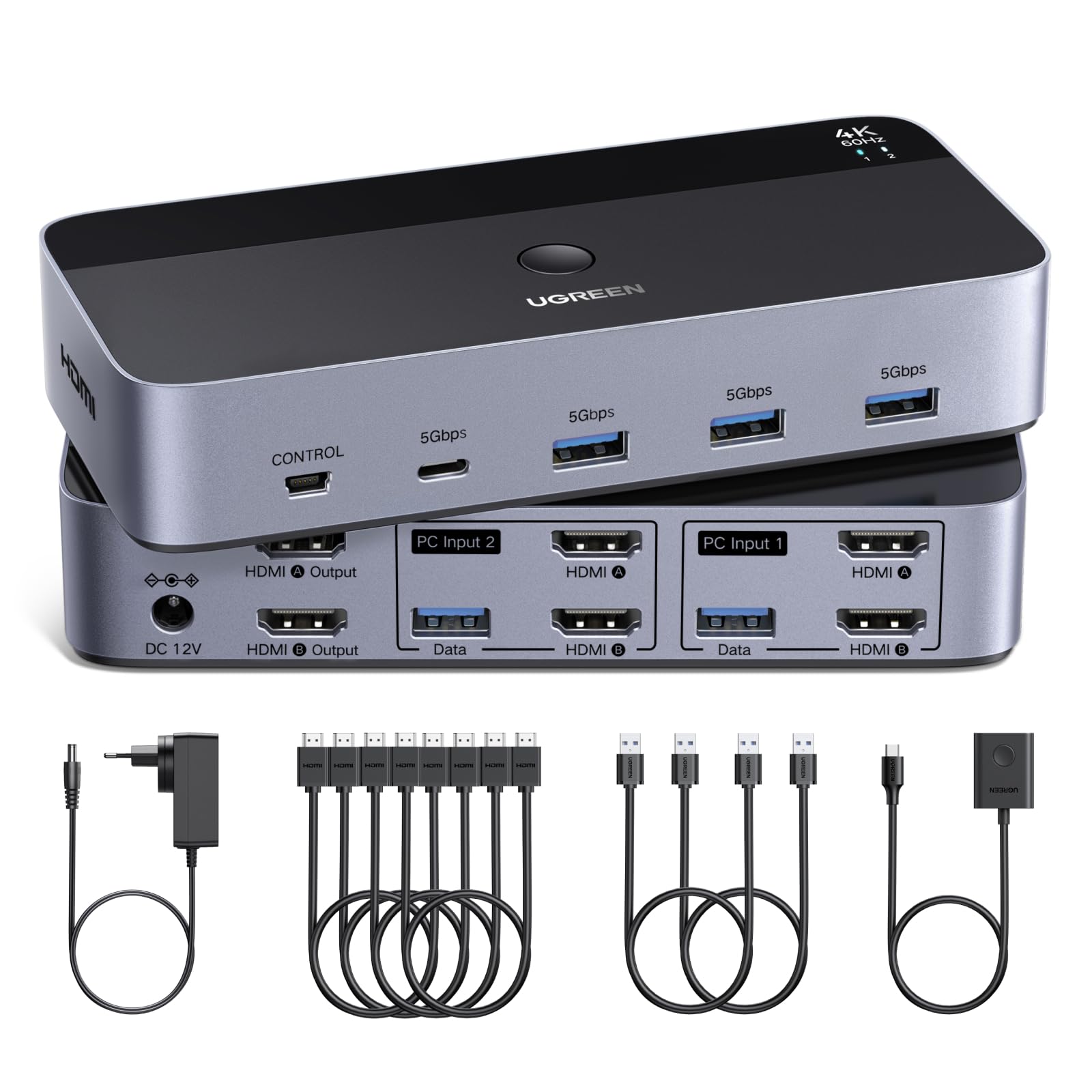 ugreen-switch-kvm-hdmi-2-0-2-ingressi-2-uscite-4k-60hz-con-4-porte-usb-5gbps image 1