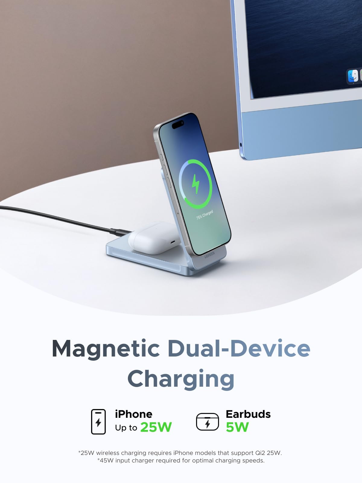 ugreen-magflow-qi2-25w-caricatore-wireless-2-in-1-iphone-airpods-pieghevole image 3