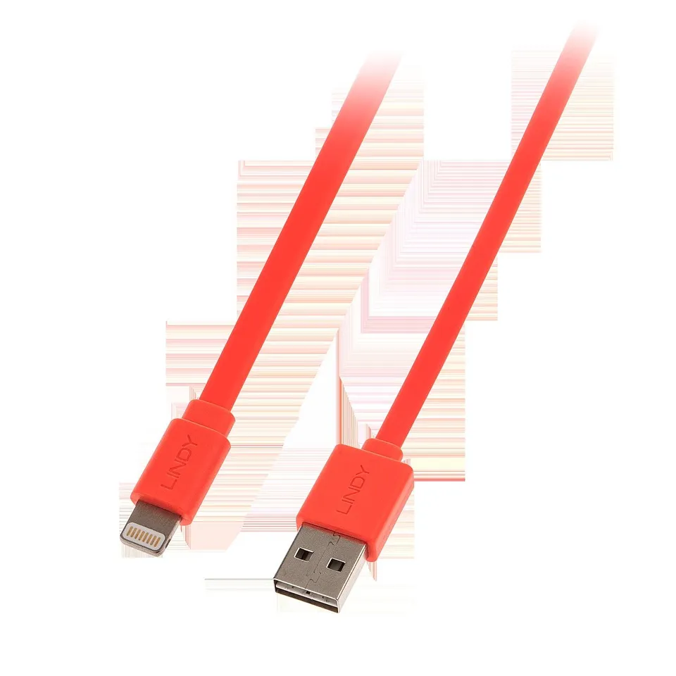 lindy-31394-cavo-piatto-usb-a-a-lightning-1-m-arancione image 1