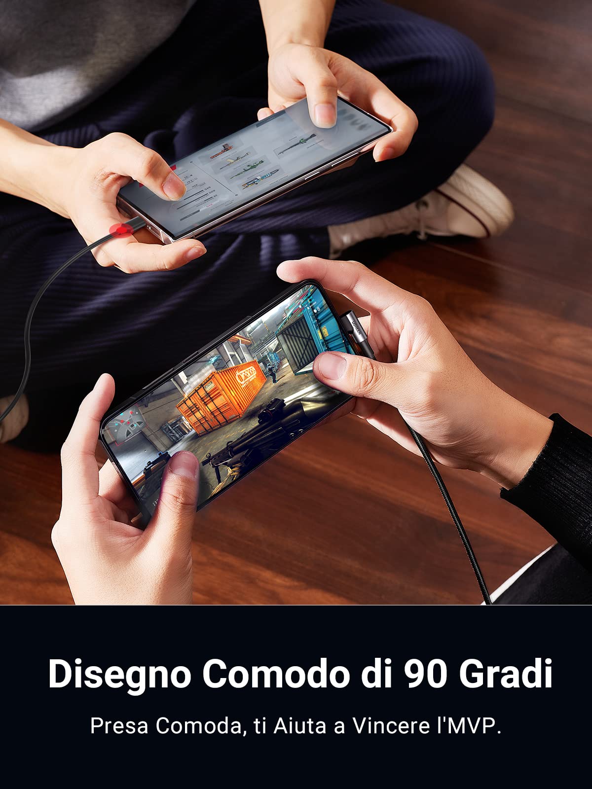 ugreen-cavo-usb-a-a-usb-c-90-gradi-3a-0-5m-nylon image 3