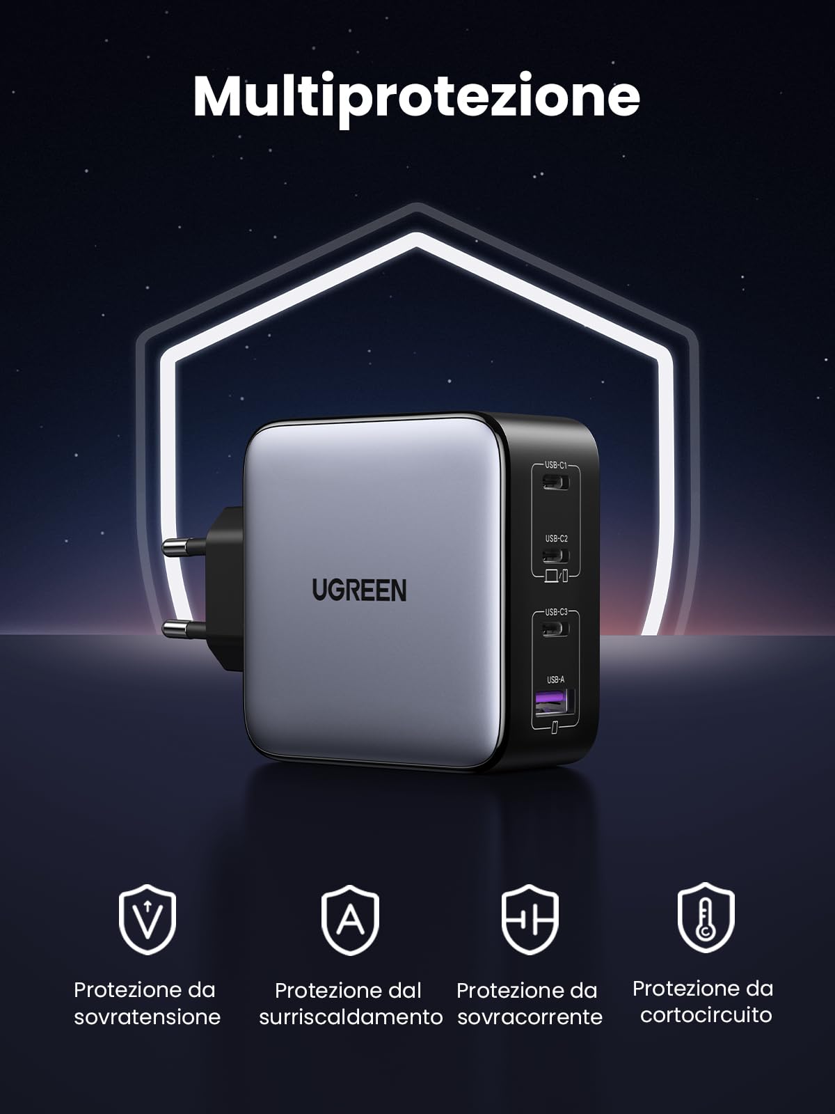 ugreen-nexode-caricatore-gan-100w-4-porte-3x-usb-c-usb-a-pd-3-0-per-macbook-ipho image 7
