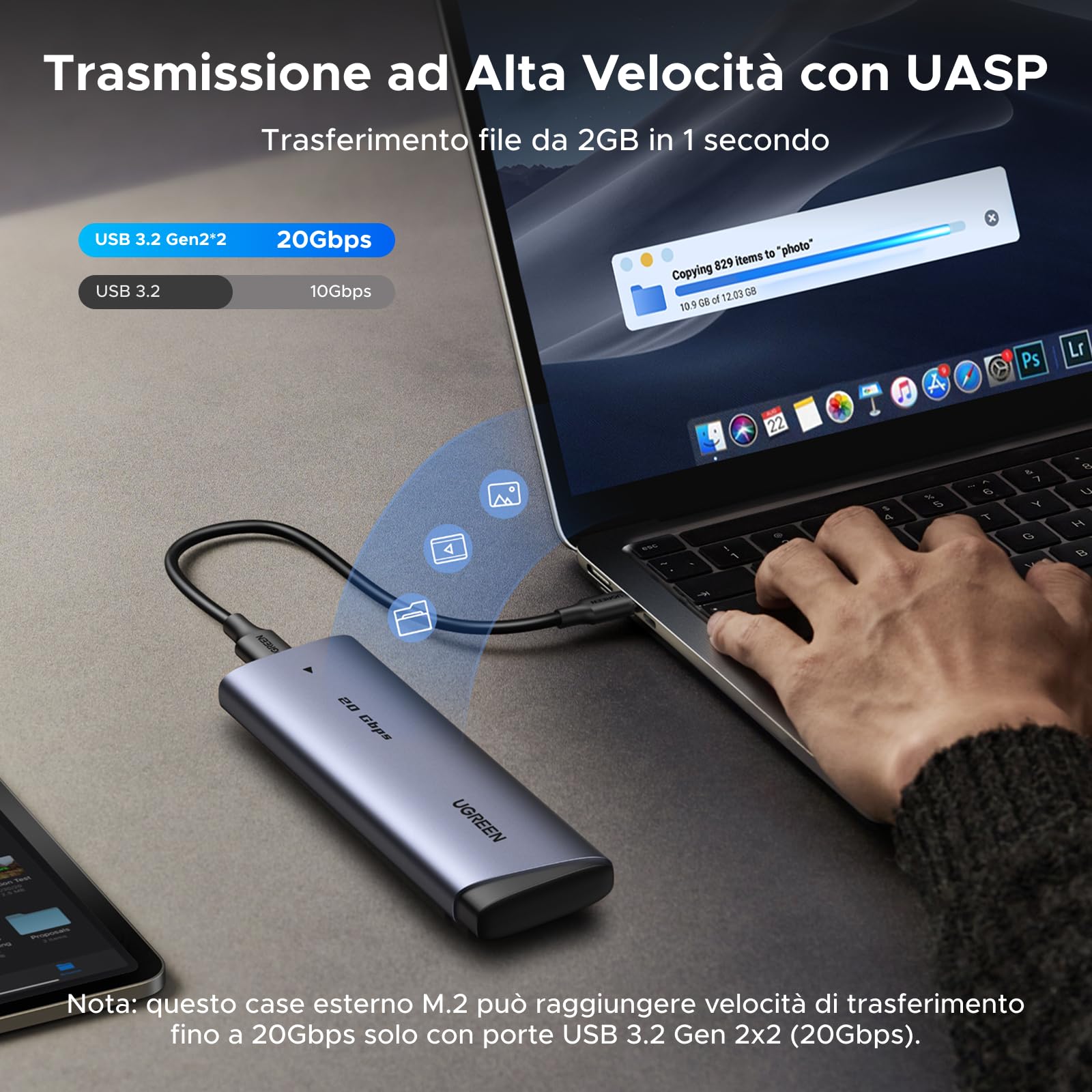 ugreen-enclosure-ssd-m-2-nvme-sata-20gbps-usb-c-3-2-gen-2x2 image 3